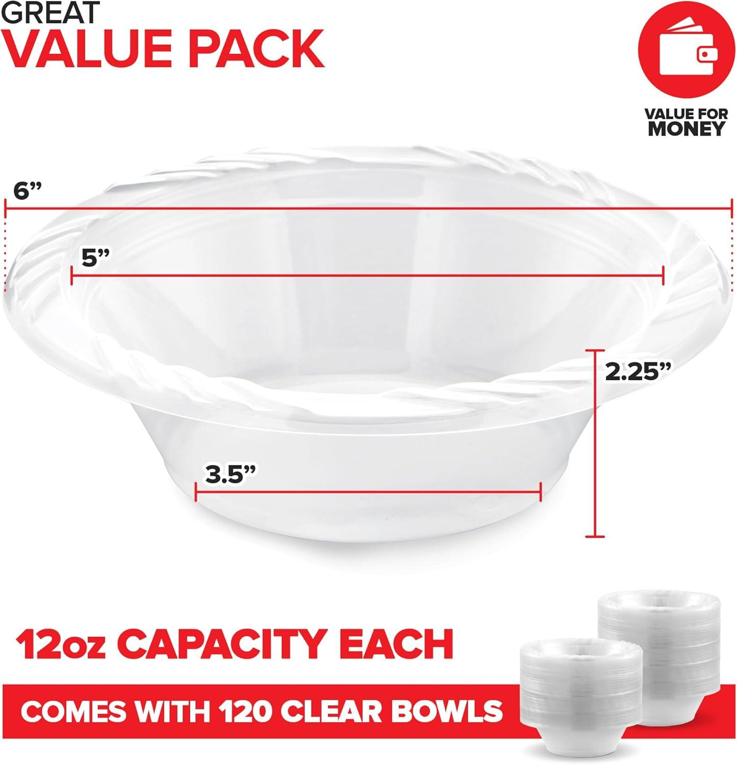imageStock Your Home 40 Pack 12 oz Elegant Clear Plastic Bowls for Parties Small Disposable Bowl for Fancy Dinner or Cocktail Party Soup and Salad Thick and Sturdy120