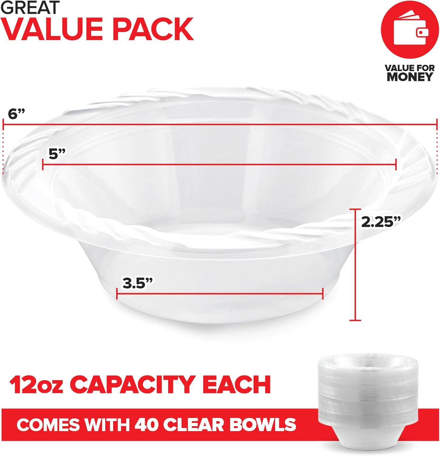imageStock Your Home 40 Pack 12 oz Elegant Clear Plastic Bowls for Parties Small Disposable Bowl for Fancy Dinner or Cocktail Party Soup and Salad Thick and Sturdy40
