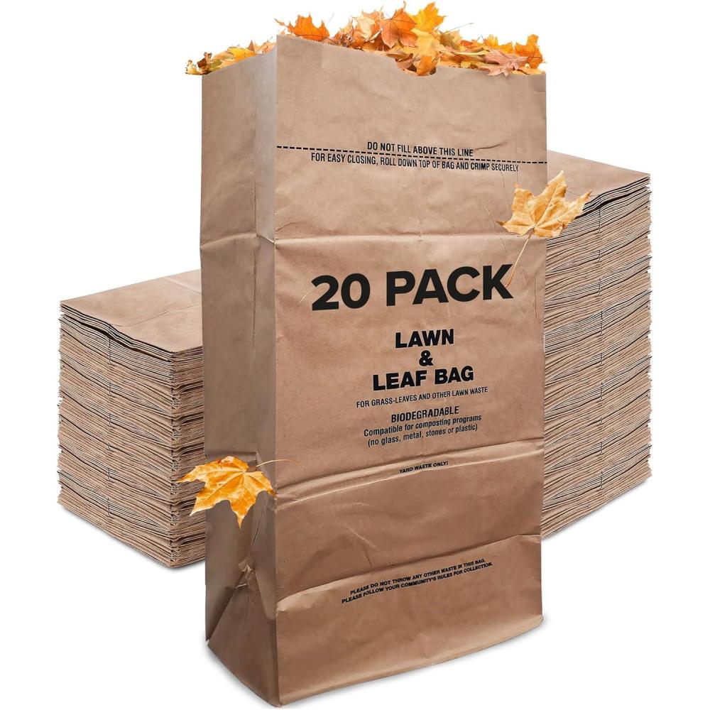image30 Gallon Kraft Lawn and Leaf Bags 20 Pack EcoFriendly Heavy Duty Large Paper Trash Bags Tear Resistant Yard Waste Bags for Grass Clippings Wet and Dry Leaves Weeds Twigs20