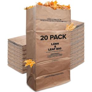 30 Gallon Kraft Lawn and Leaf Bags (20 Pack) Eco-Friendly Heavy Duty Large Paper Trash Bags, Tear Resistant Yard Waste Bags for Grass Clippings, Wet and Dry Leaves, Weeds, Twigs(20)