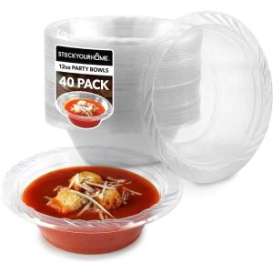 Stock Your Home 40 Pack 12 oz Elegant Clear Plastic Bowls for Parties Small Disposable Bowl for Fancy Dinner or Cocktail Party, Soup and Salad, Thick and Sturdy(40)