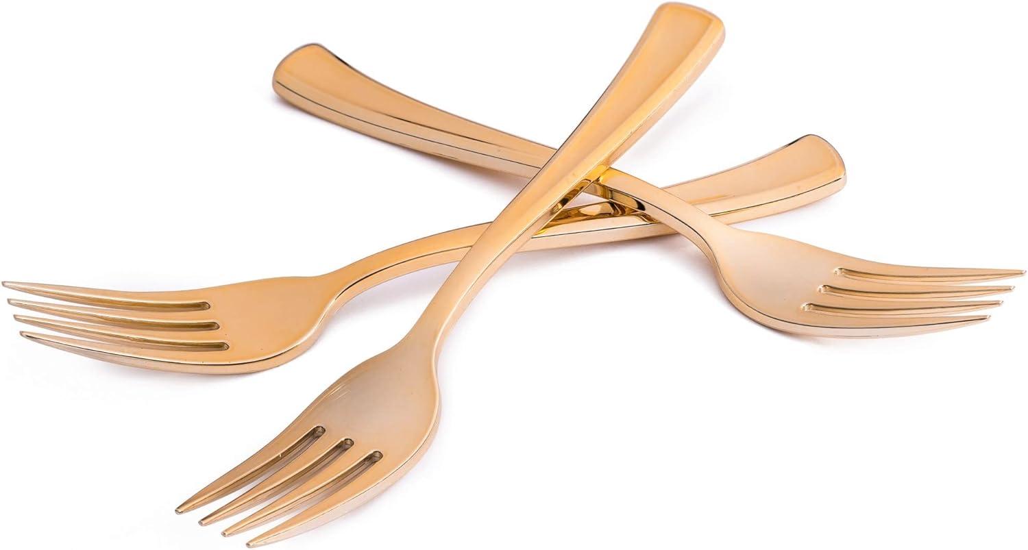 imageGlossy Gold Plastic Forks 75 Pack Heavy Weight Durable for Parties Stock Your HomeGold