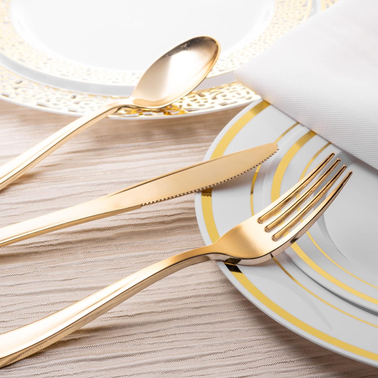 imageGlossy Gold Plastic Forks 75 Pack Heavy Weight Durable for Parties Stock Your HomeGold