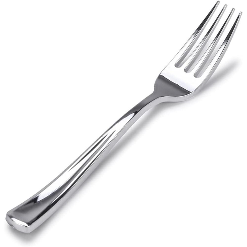imageGlossy Gold Plastic Forks 75 Pack Heavy Weight Durable for Parties Stock Your HomeSilver