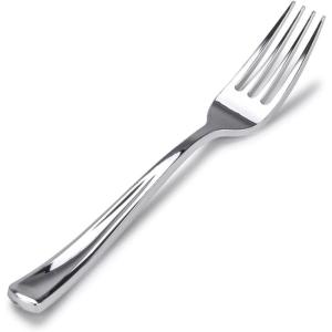 Glossy Gold Plastic Forks (75 Pack) – Heavy Weight, Durable for Parties – Stock Your Home(Silver)