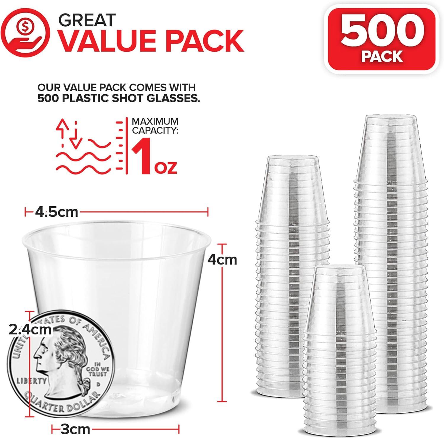 image1000 Plastic Shot Glasses 15 Oz Disposable Cups 15 Ounce Shot Glasses Ideal for Whiskey Wine Tasting Food Sampling and Sauce Dipping at Catered Events Parties and Weddings Clear500 Pack