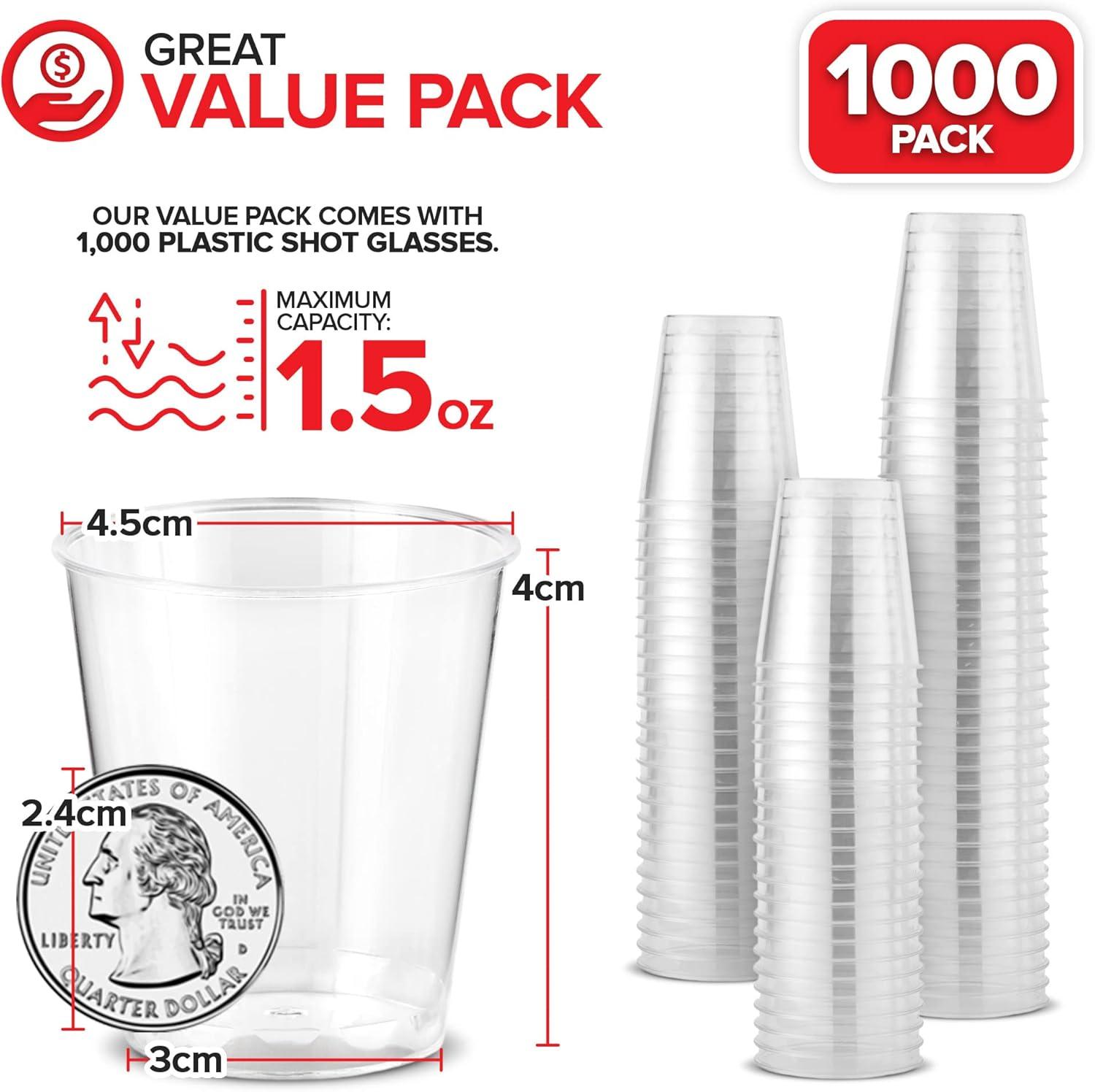 image1000 Plastic Shot Glasses 15 Oz Disposable Cups 15 Ounce Shot Glasses Ideal for Whiskey Wine Tasting Food Sampling and Sauce Dipping at Catered Events Parties and Weddings Clear1000 Pack