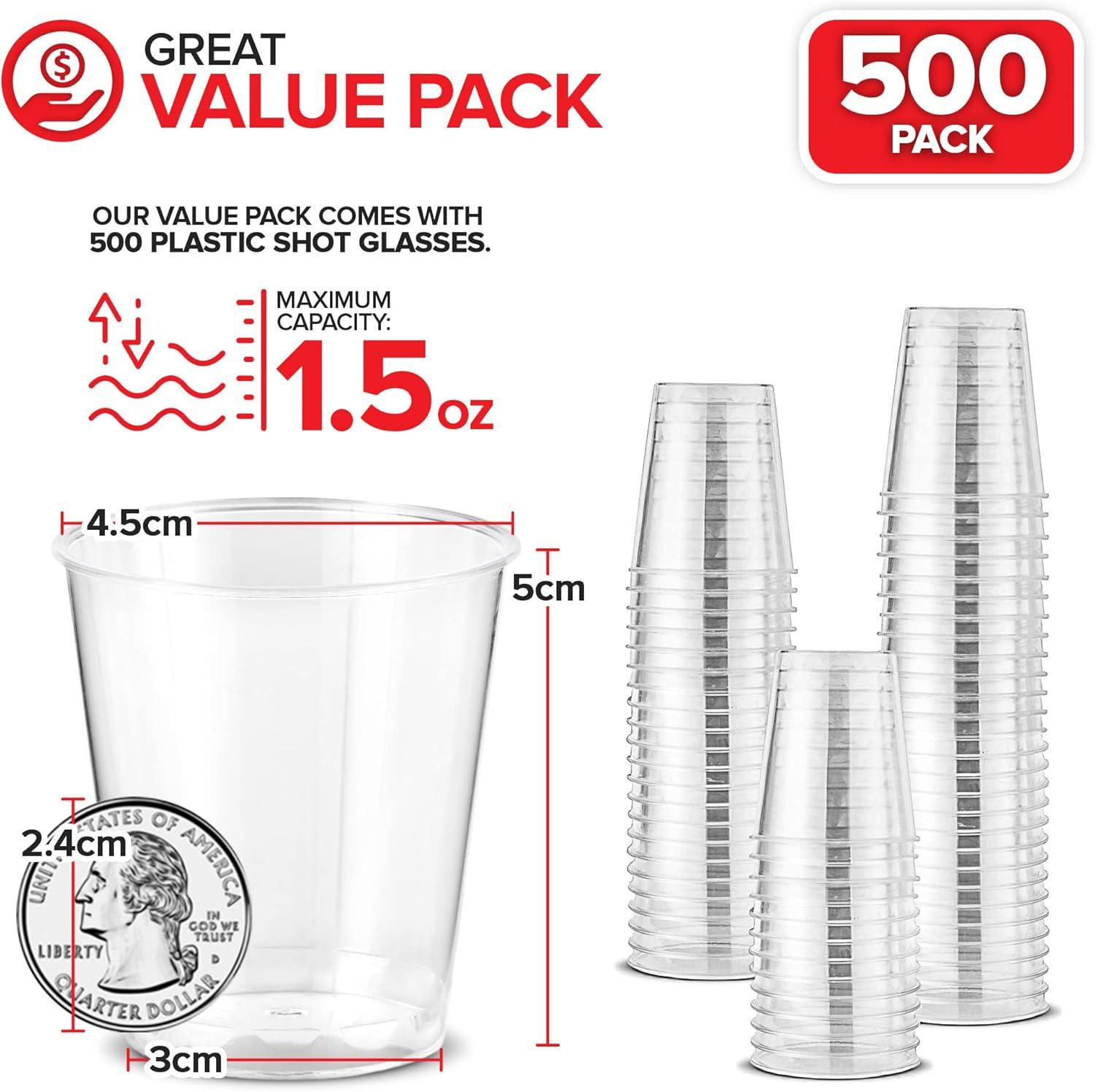 image1000 Plastic Shot Glasses 15 Oz Disposable Cups 15 Ounce Shot Glasses Ideal for Whiskey Wine Tasting Food Sampling and Sauce Dipping at Catered Events Parties and Weddings Clear500 Pack