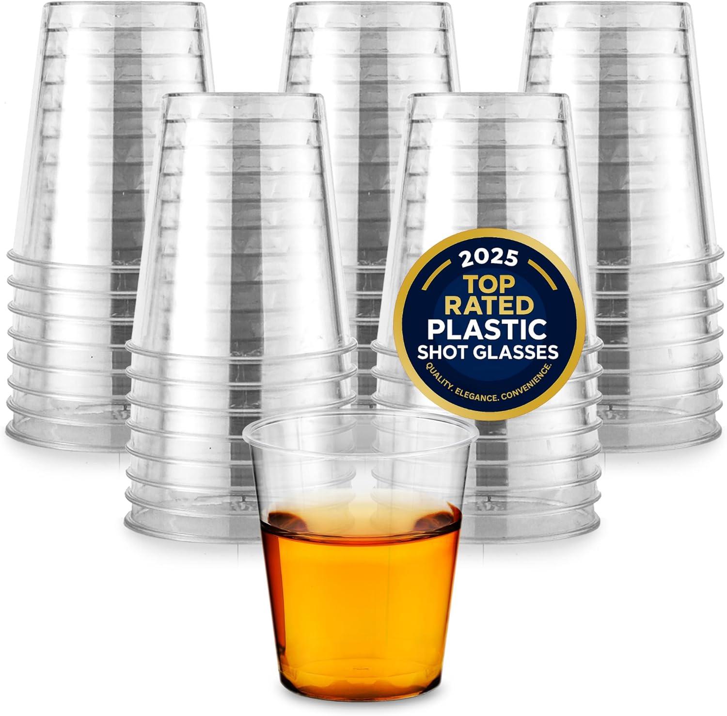 image1000 Plastic Shot Glasses 15 Oz Disposable Cups 15 Ounce Shot Glasses Ideal for Whiskey Wine Tasting Food Sampling and Sauce Dipping at Catered Events Parties and Weddings Clear100 Pack