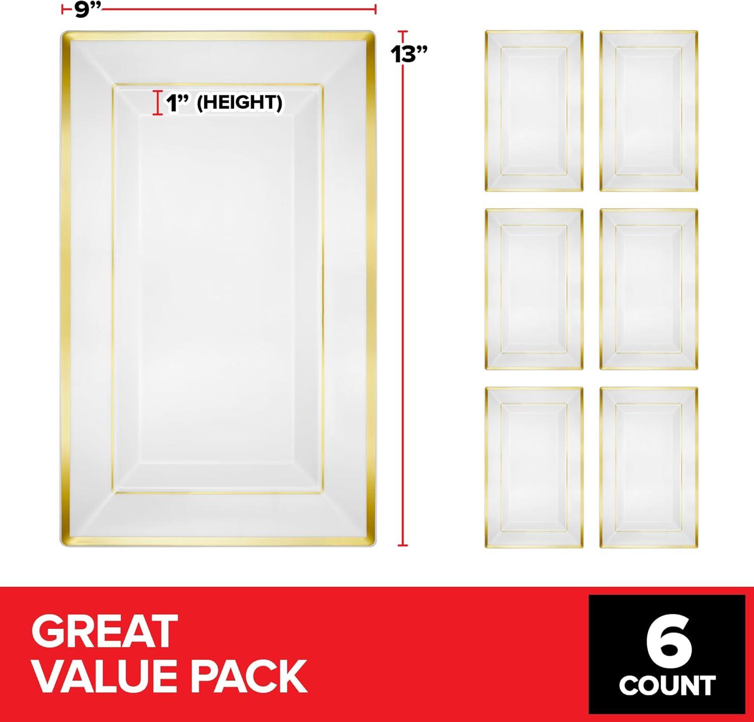 image12 Pcs Premium White and Gold Plastic Serving Tray Plastic Serving Platter Disposable White Rectangle Party Trays and Platters for Fruit Dessert Cookies Appetizers Holiday Parties6