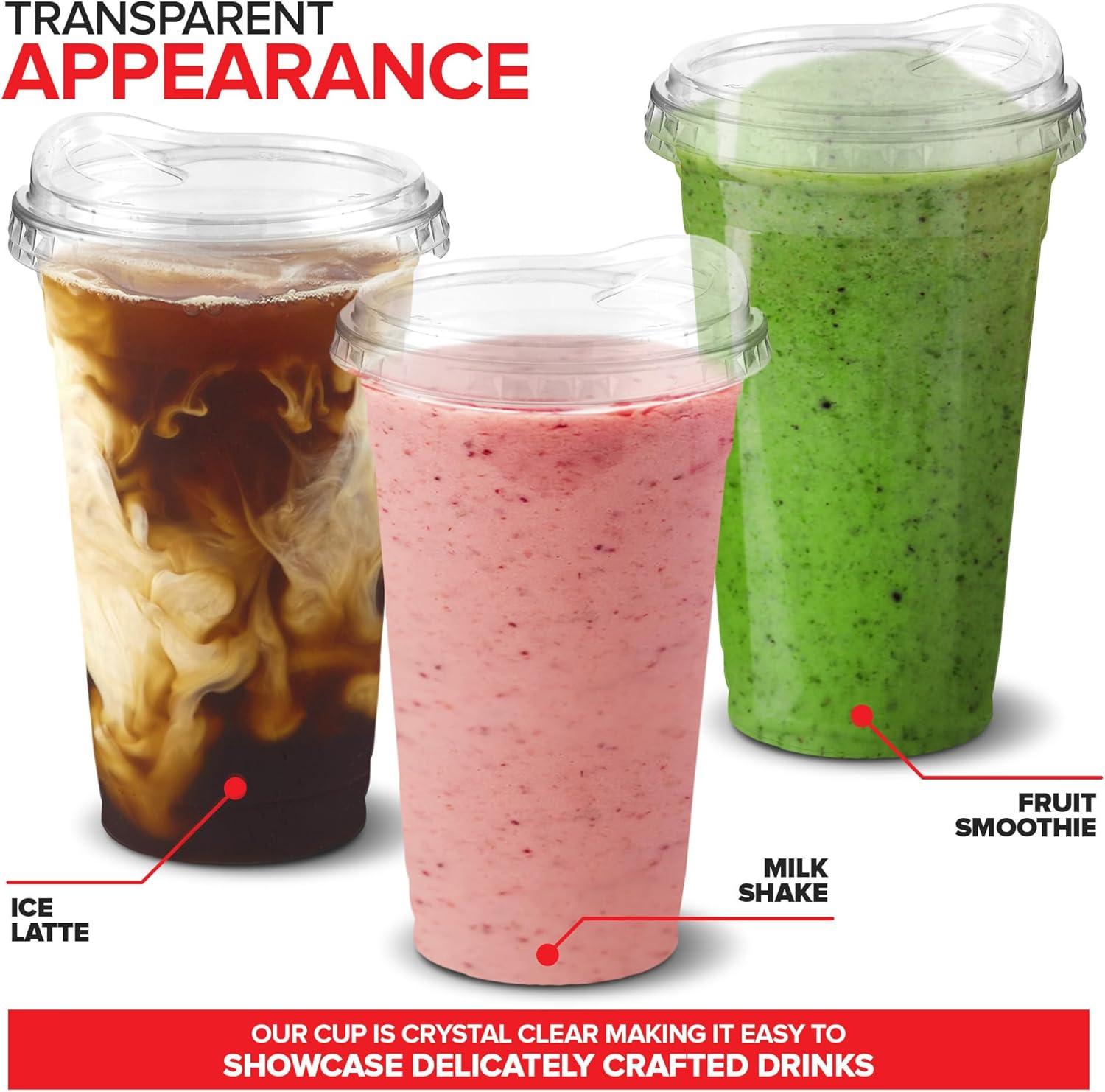 image20 oz Clear Plastic Cups with Lids Disposable Togo Drinking Cup with Strawless Sip Lid for Smoothie Cold Brew Iced Coffee Lemonade Ice Latte Boba Party Drinks Bulk 20 Ounce Set of 5024 oz