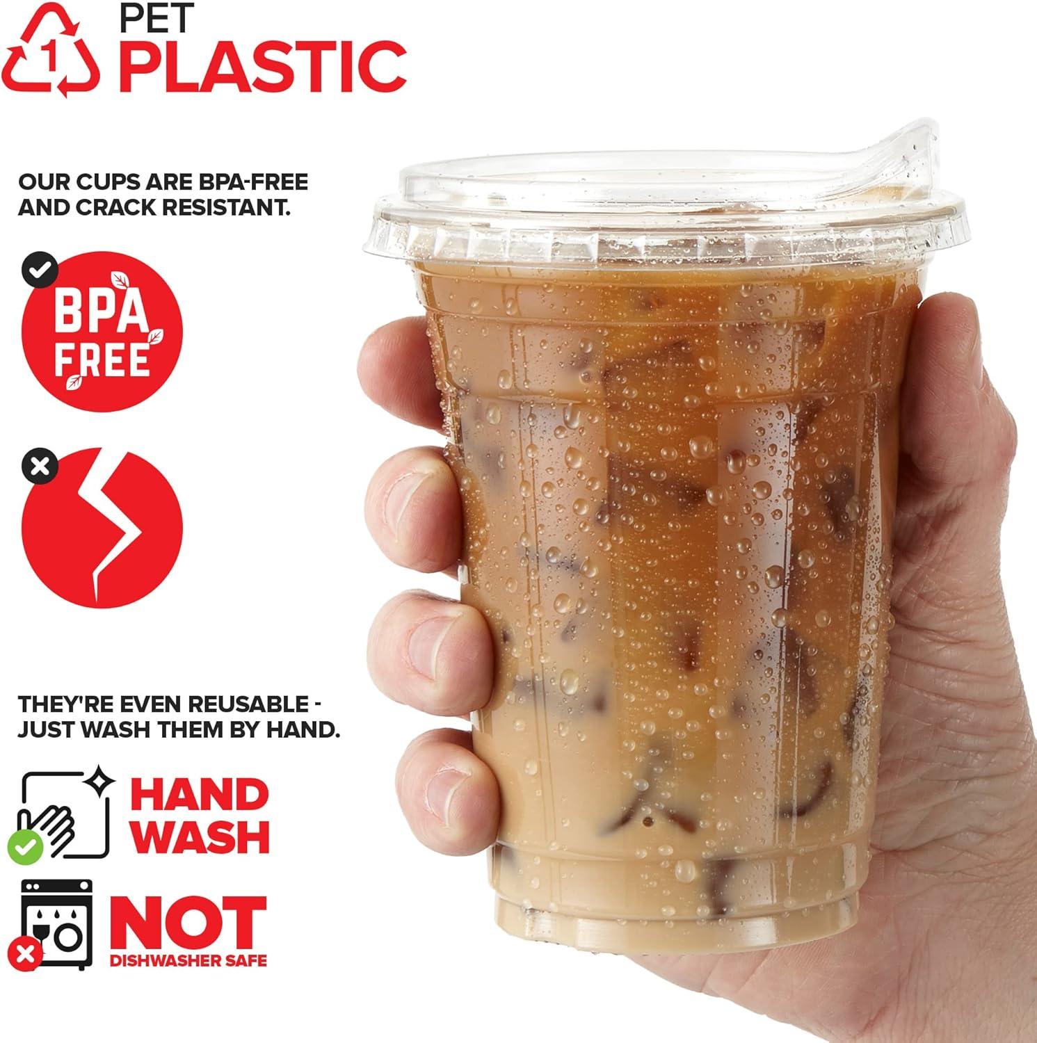 image20 oz Clear Plastic Cups with Lids Disposable Togo Drinking Cup with Strawless Sip Lid for Smoothie Cold Brew Iced Coffee Lemonade Ice Latte Boba Party Drinks Bulk 20 Ounce Set of 5016 oz