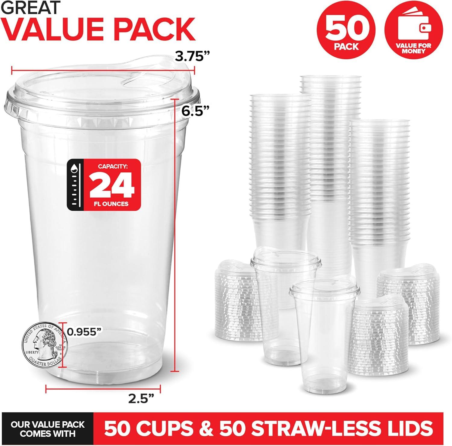 image20 oz Clear Plastic Cups with Lids Disposable Togo Drinking Cup with Strawless Sip Lid for Smoothie Cold Brew Iced Coffee Lemonade Ice Latte Boba Party Drinks Bulk 20 Ounce Set of 5024 oz