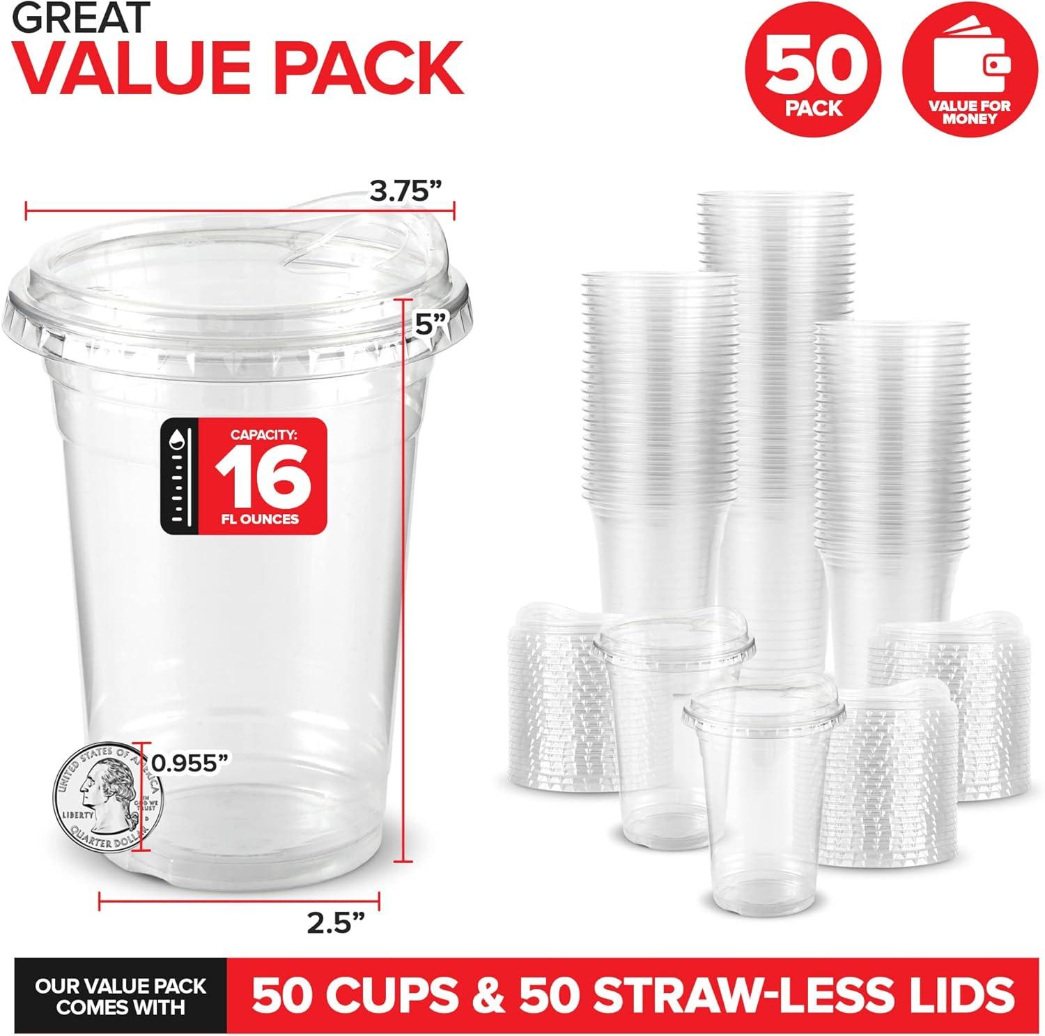image20 oz Clear Plastic Cups with Lids Disposable Togo Drinking Cup with Strawless Sip Lid for Smoothie Cold Brew Iced Coffee Lemonade Ice Latte Boba Party Drinks Bulk 20 Ounce Set of 5016 oz