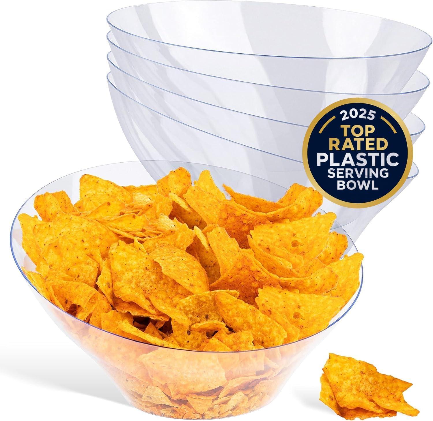 image54oz Black Plastic Serving Bowls 4 Pack Large Disposable Snack Bowl Candy Dishes Buffet Containers Chips Popcorn Snacks Punch Salad Bar Parties Office Desk Bridal Shower Party SuppliesClear