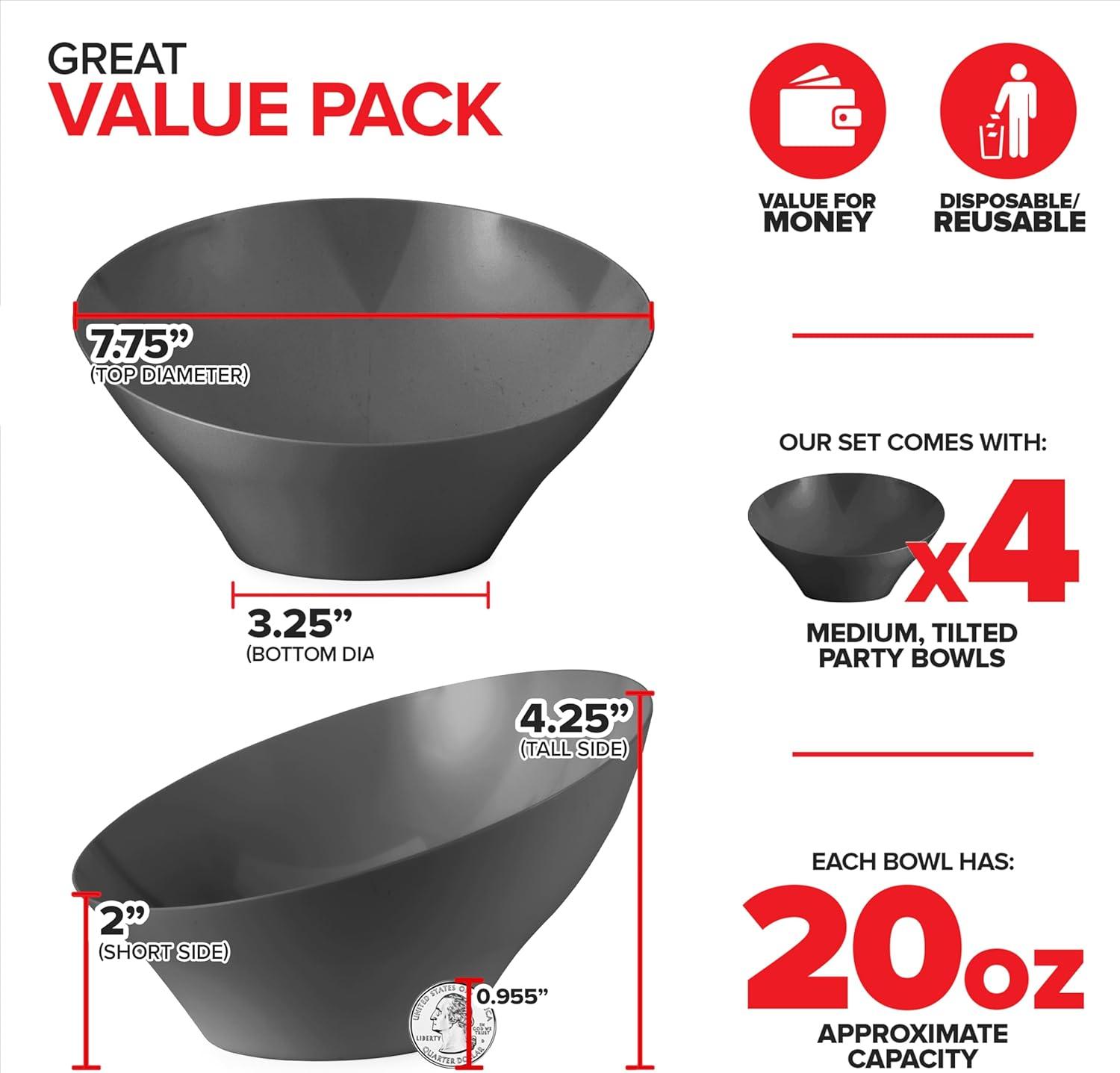 image54oz Black Plastic Serving Bowls 4 Pack Large Disposable Snack Bowl Candy Dishes Buffet Containers Chips Popcorn Snacks Punch Salad Bar Parties Office Desk Bridal Shower Party SuppliesBlack