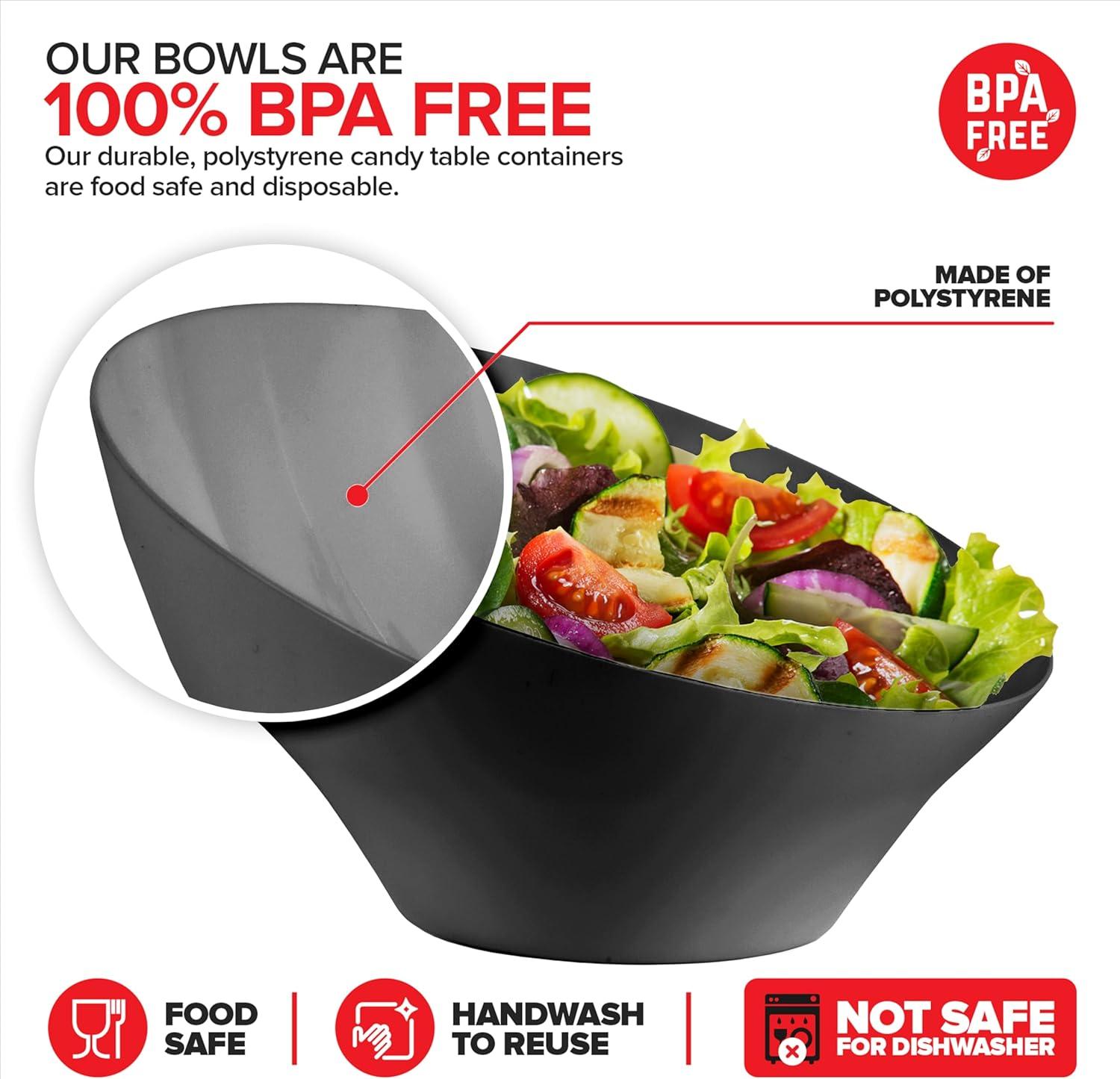 image54oz Black Plastic Serving Bowls 4 Pack Large Disposable Snack Bowl Candy Dishes Buffet Containers Chips Popcorn Snacks Punch Salad Bar Parties Office Desk Bridal Shower Party SuppliesBlack