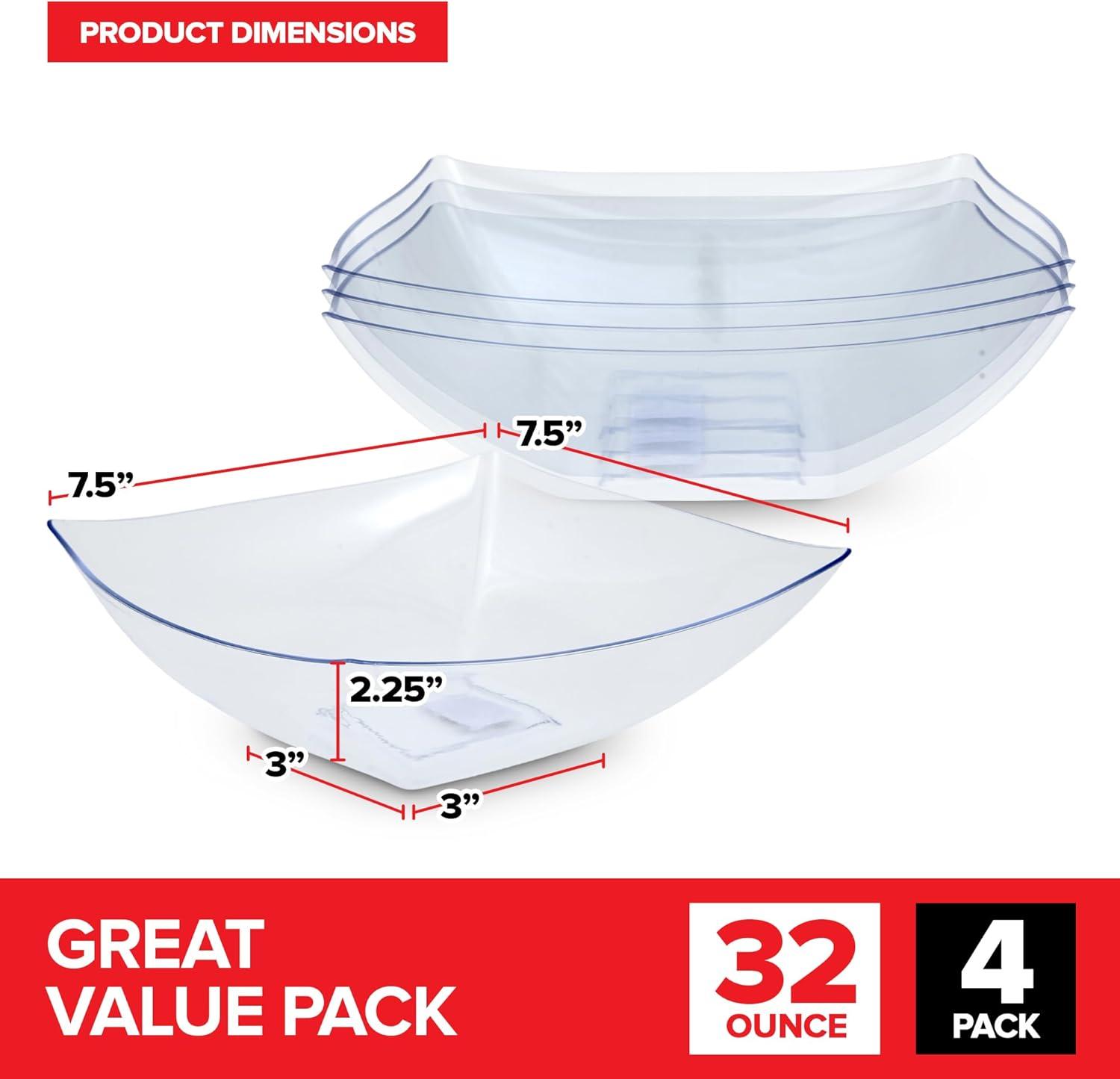 image64oz Clear Plastic Serving Bowls 4 Pack Large Disposable Candy Dishes Square Plastic Buffet Containers for Chips Snacks Mints Salad Bar Snack Bowl Parties Office Bridal Shower Party Supplies4