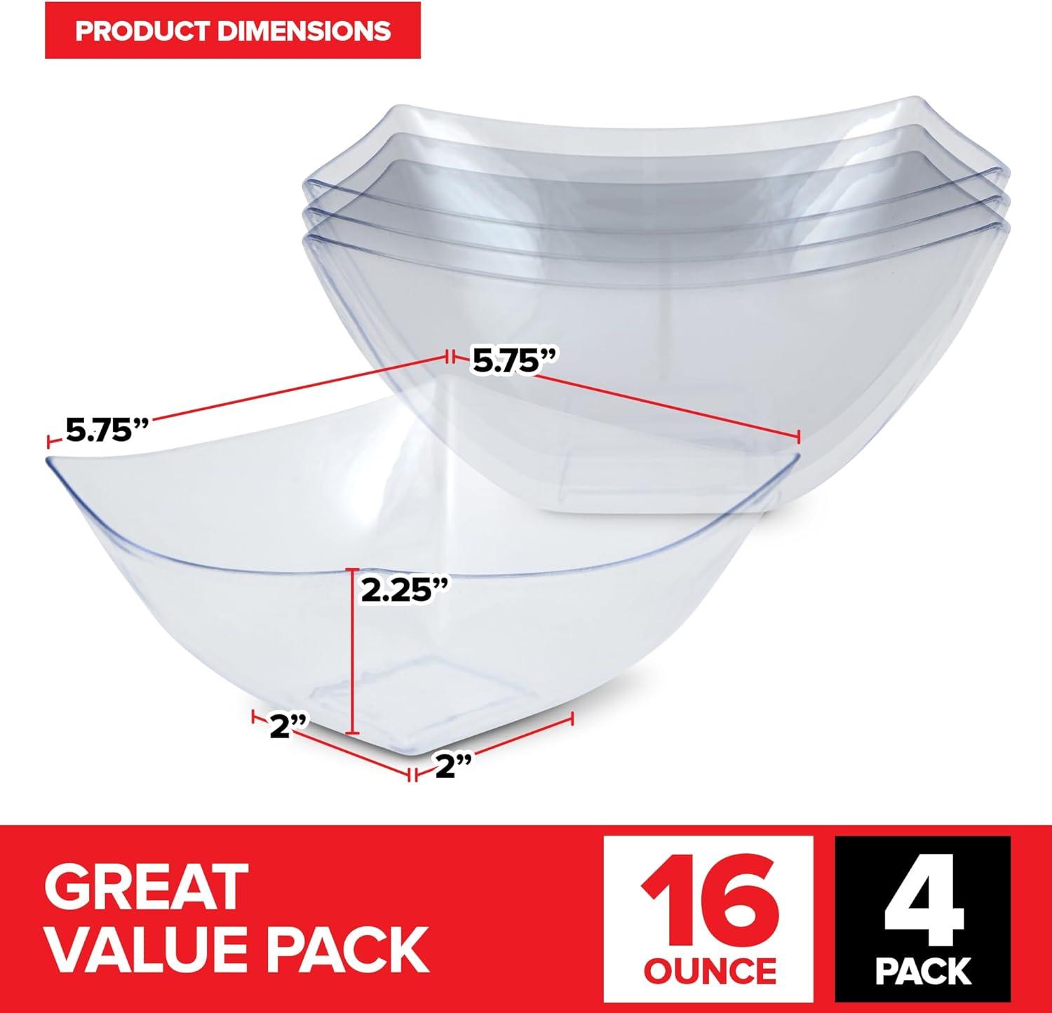 image64oz Clear Plastic Serving Bowls 4 Pack Large Disposable Candy Dishes Square Plastic Buffet Containers for Chips Snacks Mints Salad Bar Snack Bowl Parties Office Bridal Shower Party Supplies4