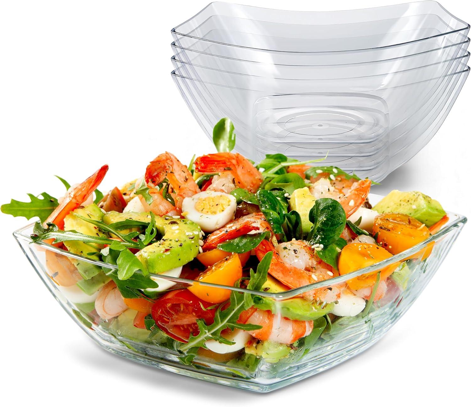 image64oz Clear Plastic Serving Bowls 4 Pack Large Disposable Candy Dishes Square Plastic Buffet Containers for Chips Snacks Mints Salad Bar Snack Bowl Parties Office Bridal Shower Party Supplies4