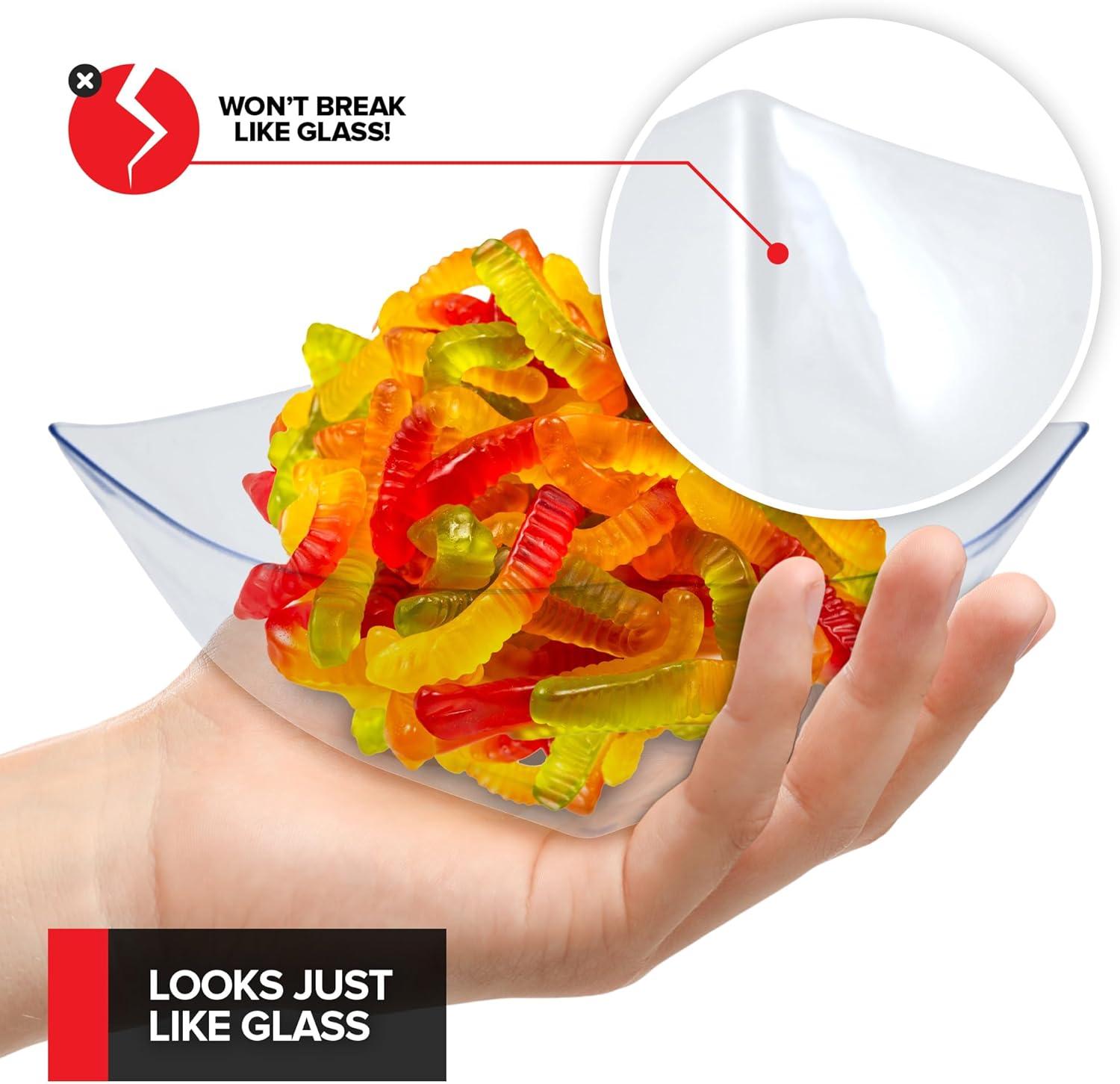 image64oz Clear Plastic Serving Bowls 4 Pack Large Disposable Candy Dishes Square Plastic Buffet Containers for Chips Snacks Mints Salad Bar Snack Bowl Parties Office Bridal Shower Party Supplies48
