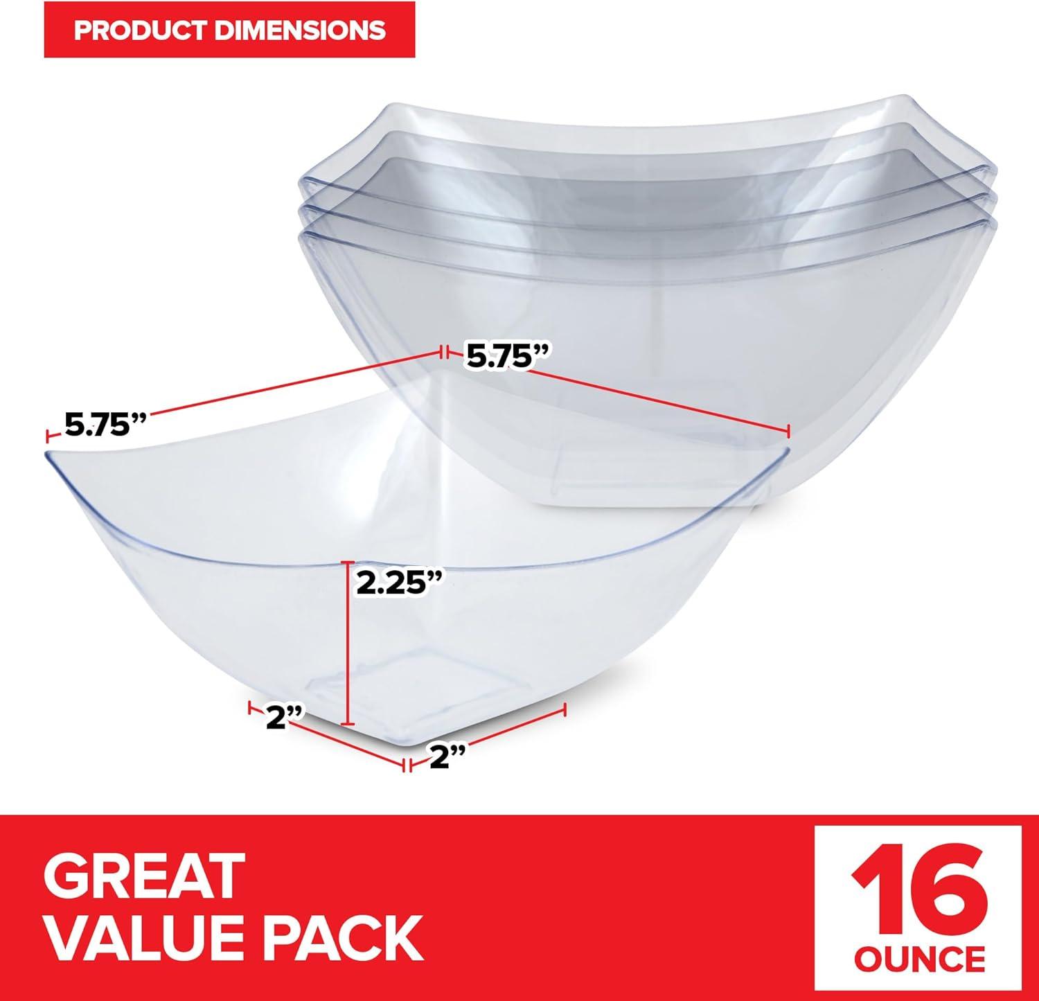 image64oz Clear Plastic Serving Bowls 4 Pack Large Disposable Candy Dishes Square Plastic Buffet Containers for Chips Snacks Mints Salad Bar Snack Bowl Parties Office Bridal Shower Party Supplies48