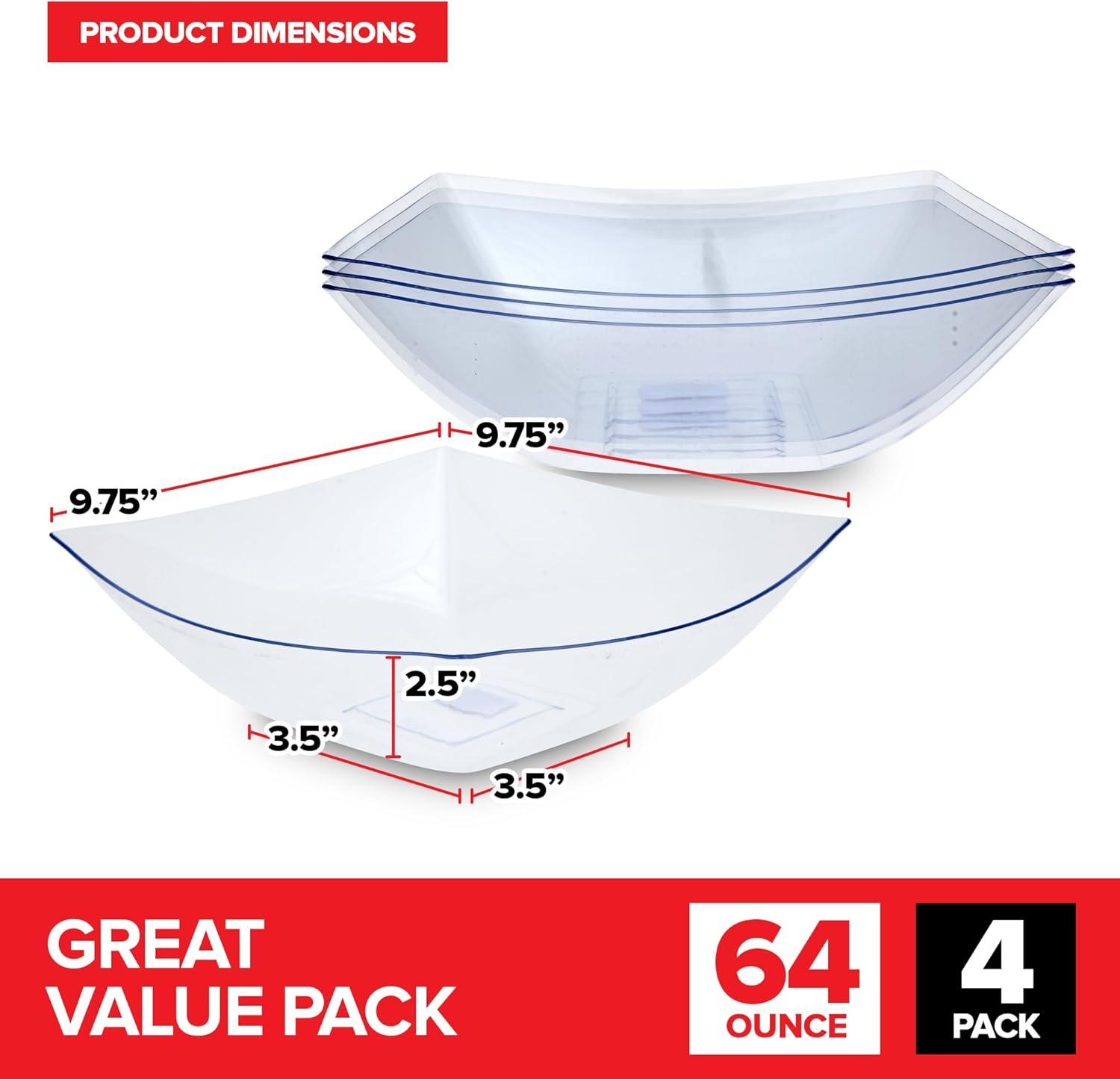 image64oz Clear Plastic Serving Bowls 4 Pack Large Disposable Candy Dishes Square Plastic Buffet Containers for Chips Snacks Mints Salad Bar Snack Bowl Parties Office Bridal Shower Party Supplies4
