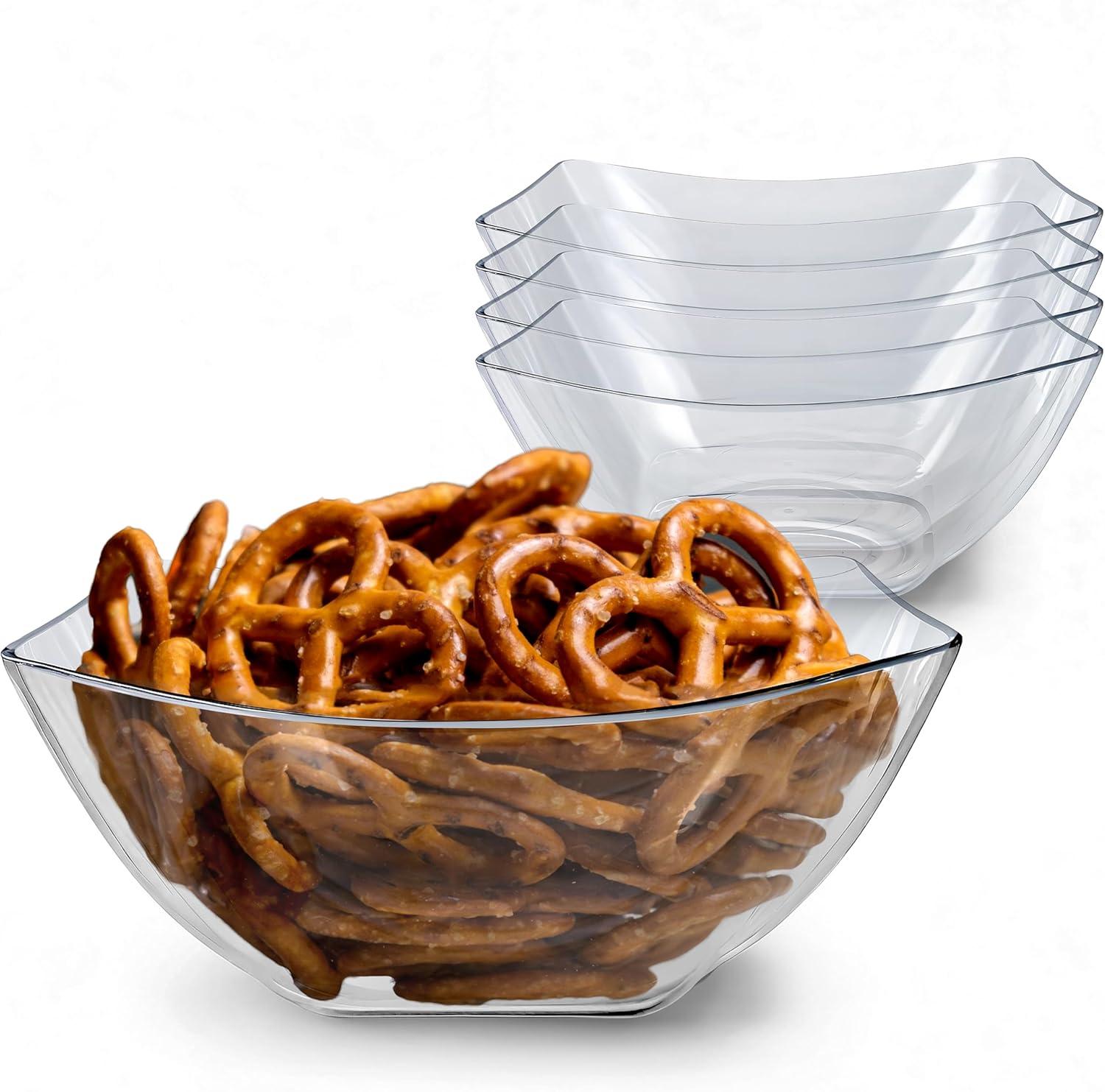 image64oz Clear Plastic Serving Bowls 4 Pack Large Disposable Candy Dishes Square Plastic Buffet Containers for Chips Snacks Mints Salad Bar Snack Bowl Parties Office Bridal Shower Party Supplies4
