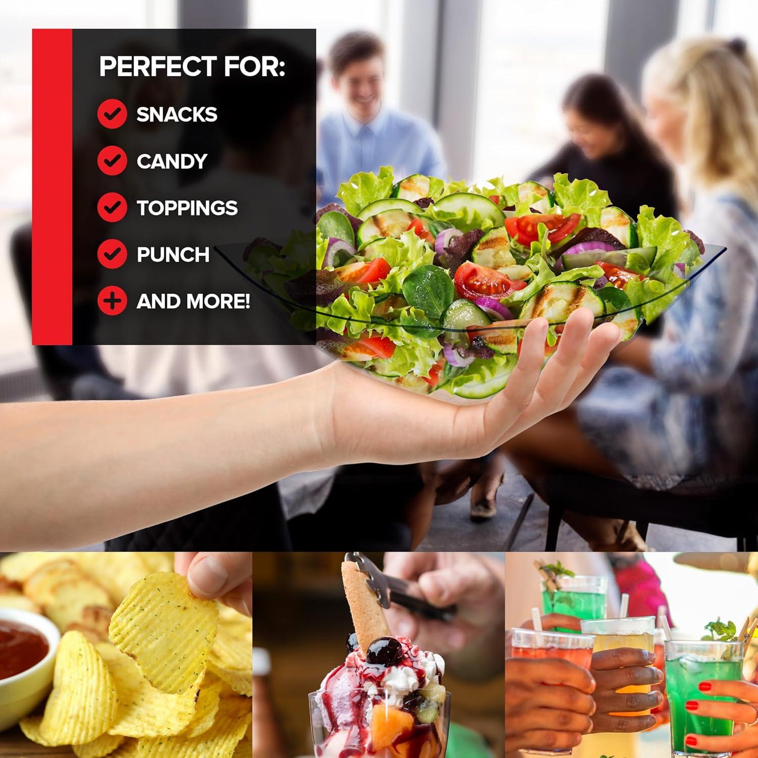 image64oz Clear Plastic Serving Bowls 4 Pack Large Disposable Candy Dishes Square Plastic Buffet Containers for Chips Snacks Mints Salad Bar Snack Bowl Parties Office Bridal Shower Party Supplies4