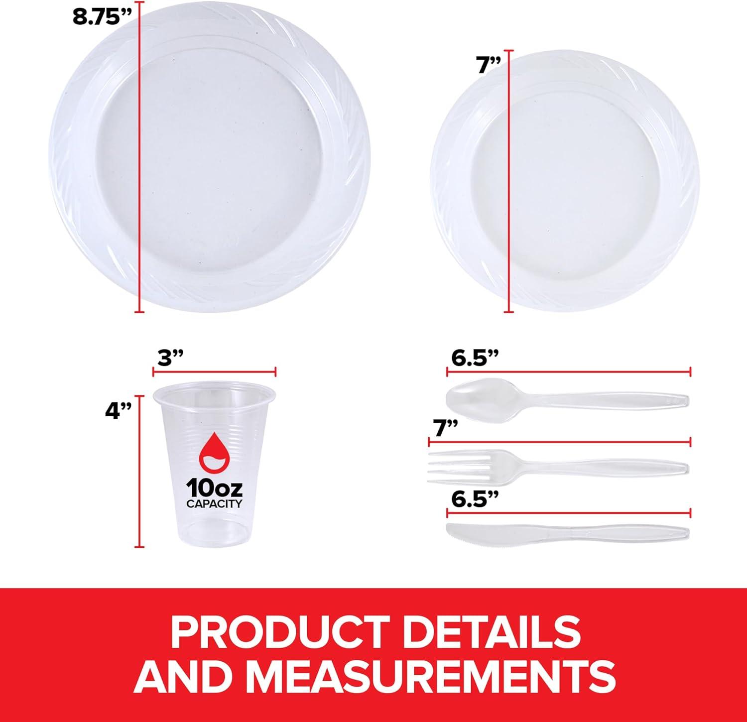 image780 Piece Clear Plastic Dinnerware Set Service for 120 Guests Heavy Duty Every Day Use Plastic Plates Cups and Utensils Disposable Dinnerware Set for Weddings Graduations and Birthday Parties