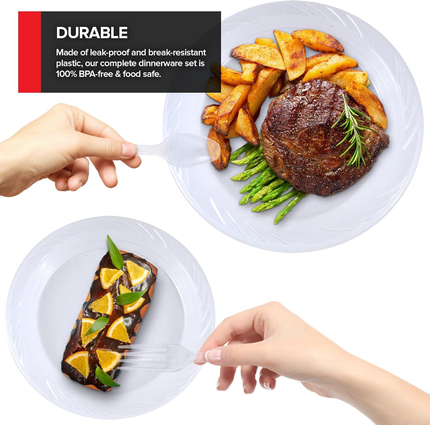 image780 Piece Clear Plastic Dinnerware Set Service for 120 Guests Heavy Duty Every Day Use Plastic Plates Cups and Utensils Disposable Dinnerware Set for Weddings Graduations and Birthday Parties
