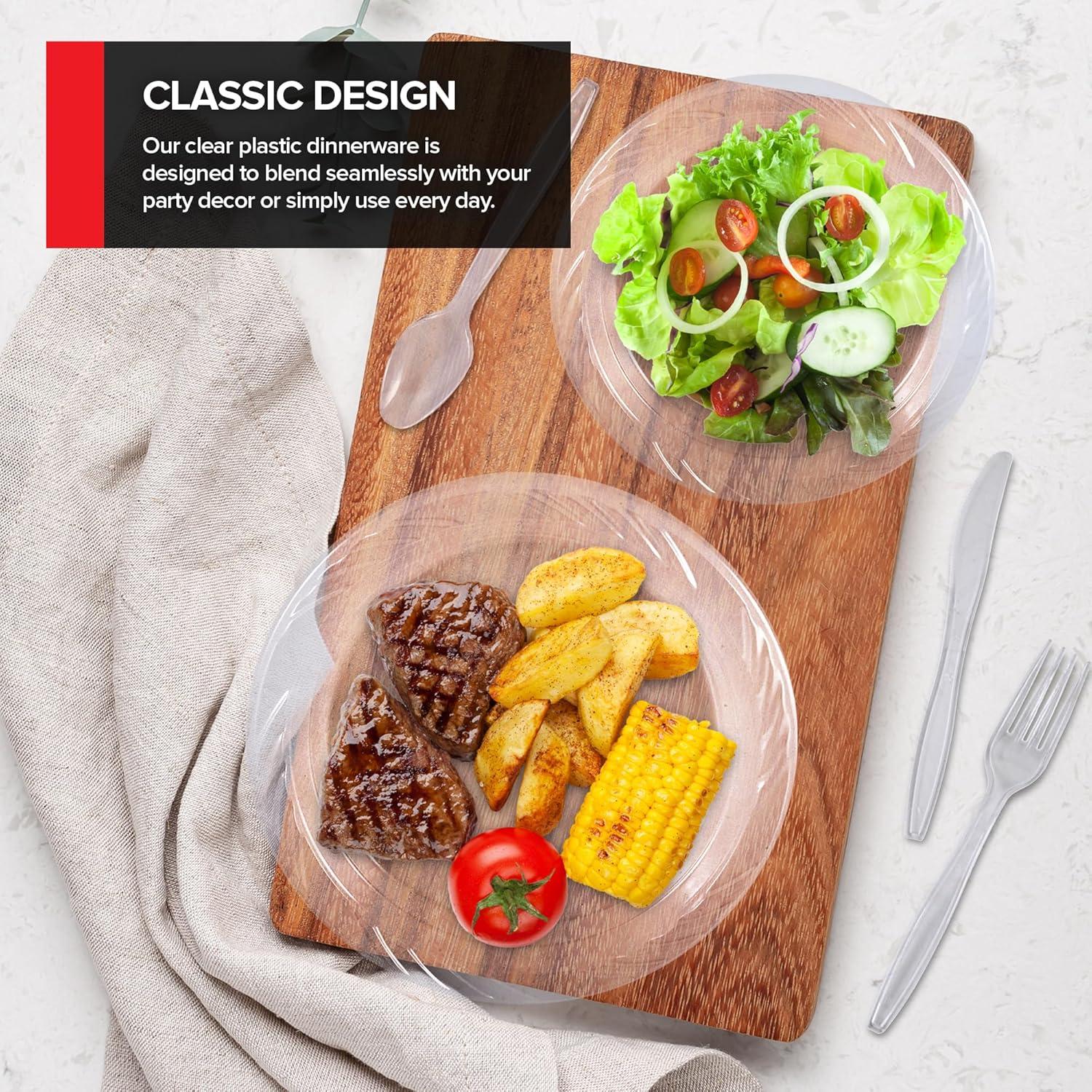 image780 Piece Clear Plastic Dinnerware Set Service for 120 Guests Heavy Duty Every Day Use Plastic Plates Cups and Utensils Disposable Dinnerware Set for Weddings Graduations and Birthday Parties