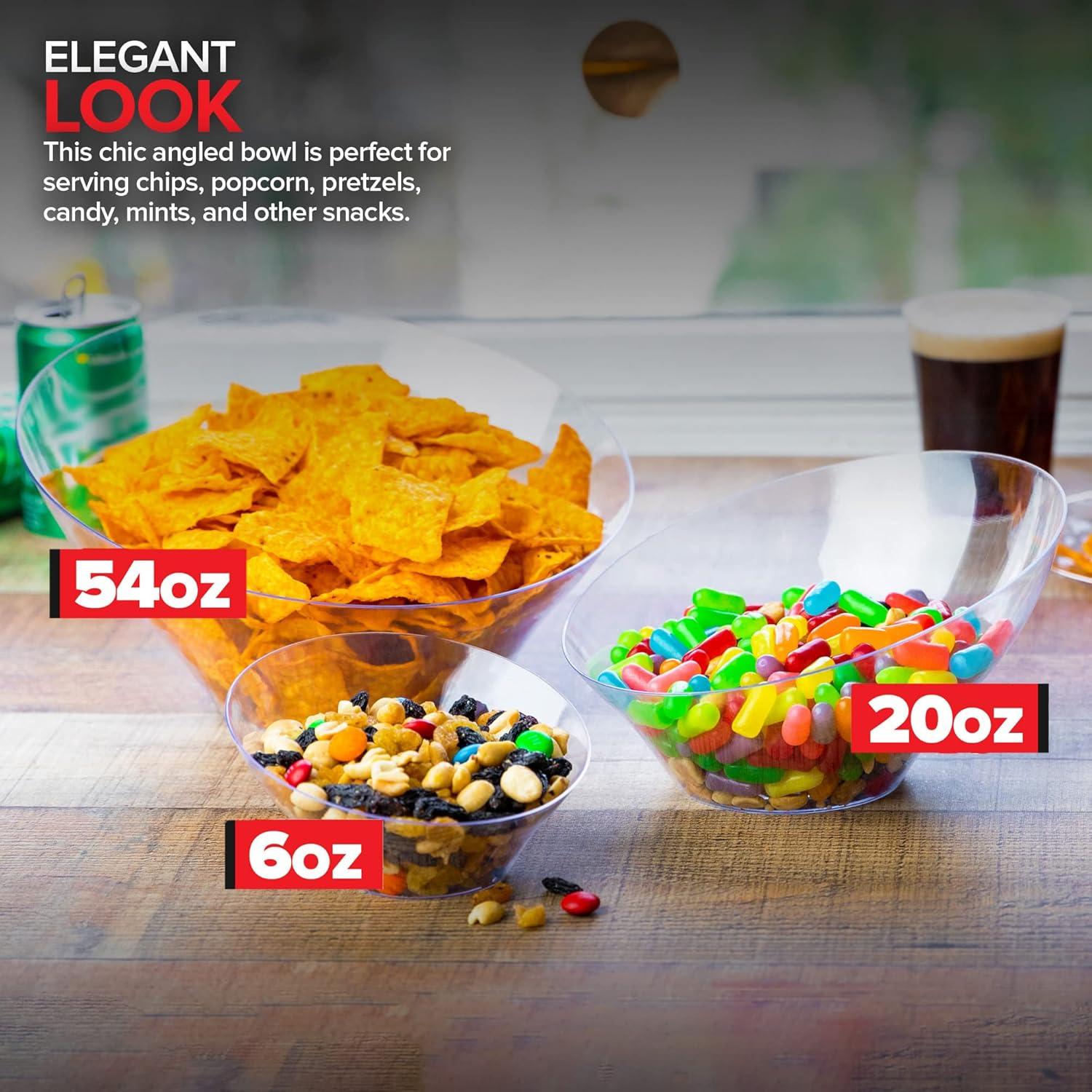 imageMultiPack Clear Plastic Serving Bowls 6 Pack 3 x 54oz Large Disposable Candy Dishes 3 x 20oz Buffet Containers Chips Popcorn Snacks Punch Salad Bar Parties Bridal Shower Party SuppliesSmall Medium