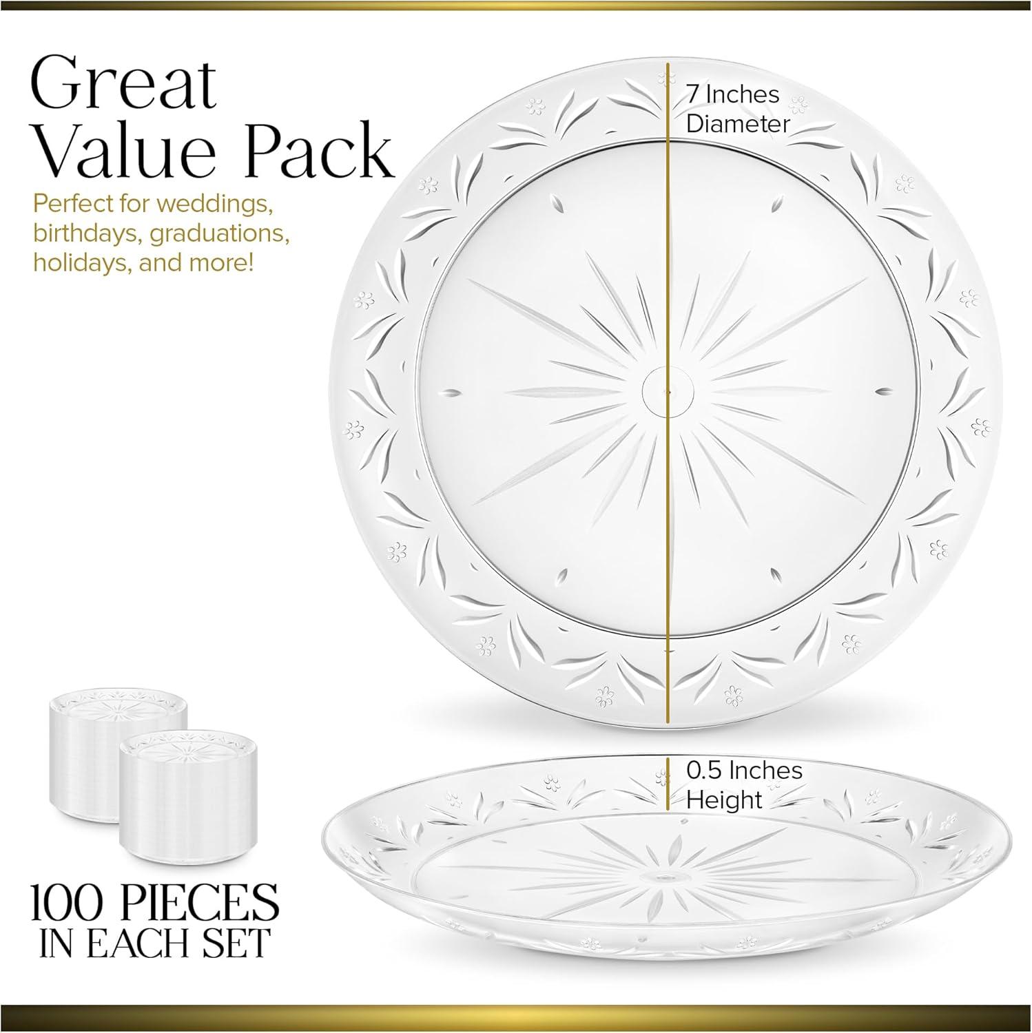 imageStock Your Home 100 Count Premium Clear Plastic Plates 7 Inch Small Appetizer Dessert and Party Plates Heavy Duty Hard Plastic Disposable Wedding Cake Plates Crystal Clear for Holiday Parties7 Inch
