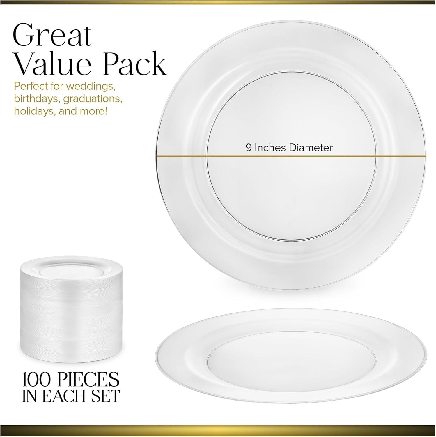 imageStock Your Home 100ct Polystyrene Plate 9x9inch Heavy Duty Clear Reusable Modern Style Disposable Plate for Weddings Dinner Parties Holidays