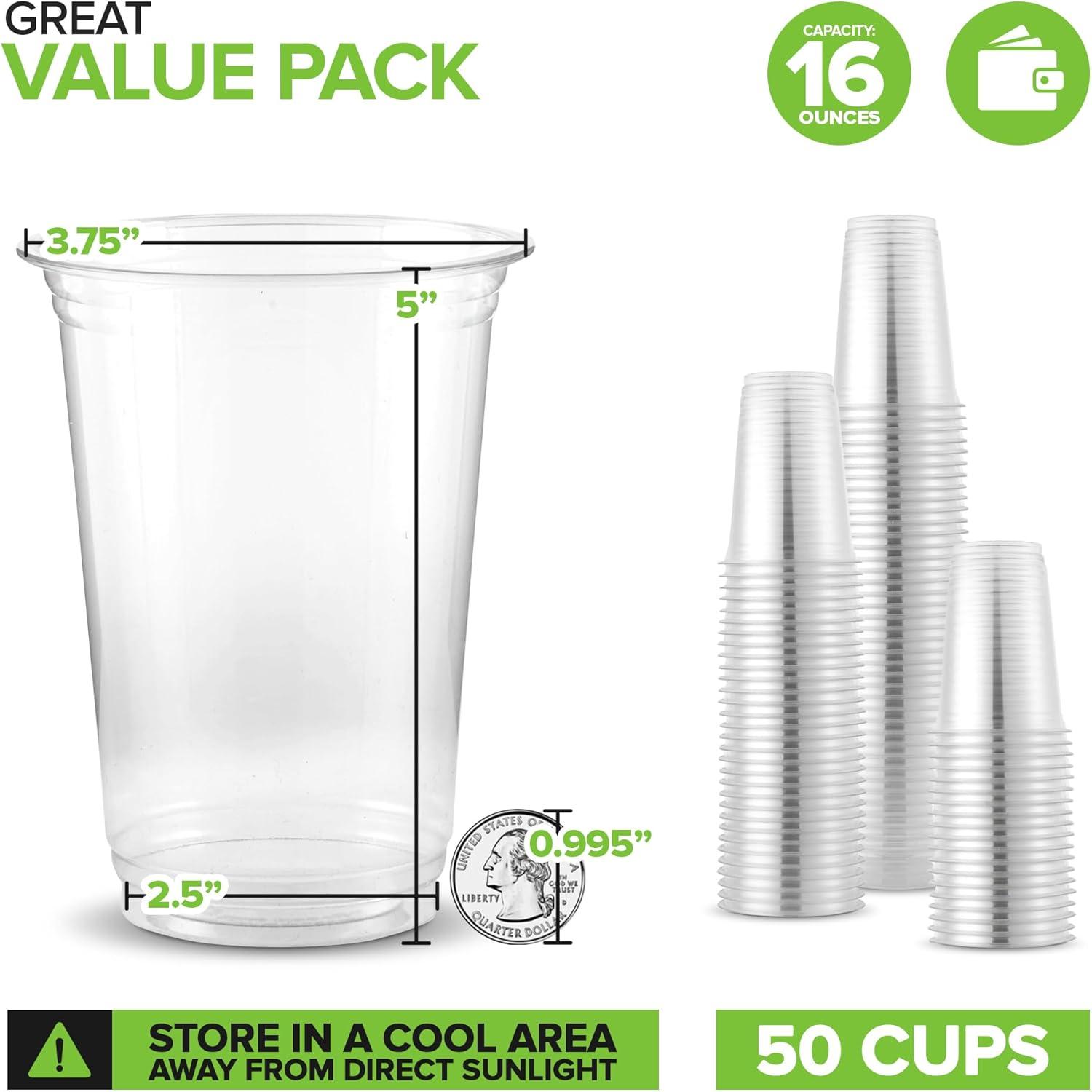 imageStock Your Home 16 oz Clear Commercially Compostable Cold Cups 50 Pack Eco Party Cup Environmentally Friendly Disposable Sustainable for Water Wine Beer Sample