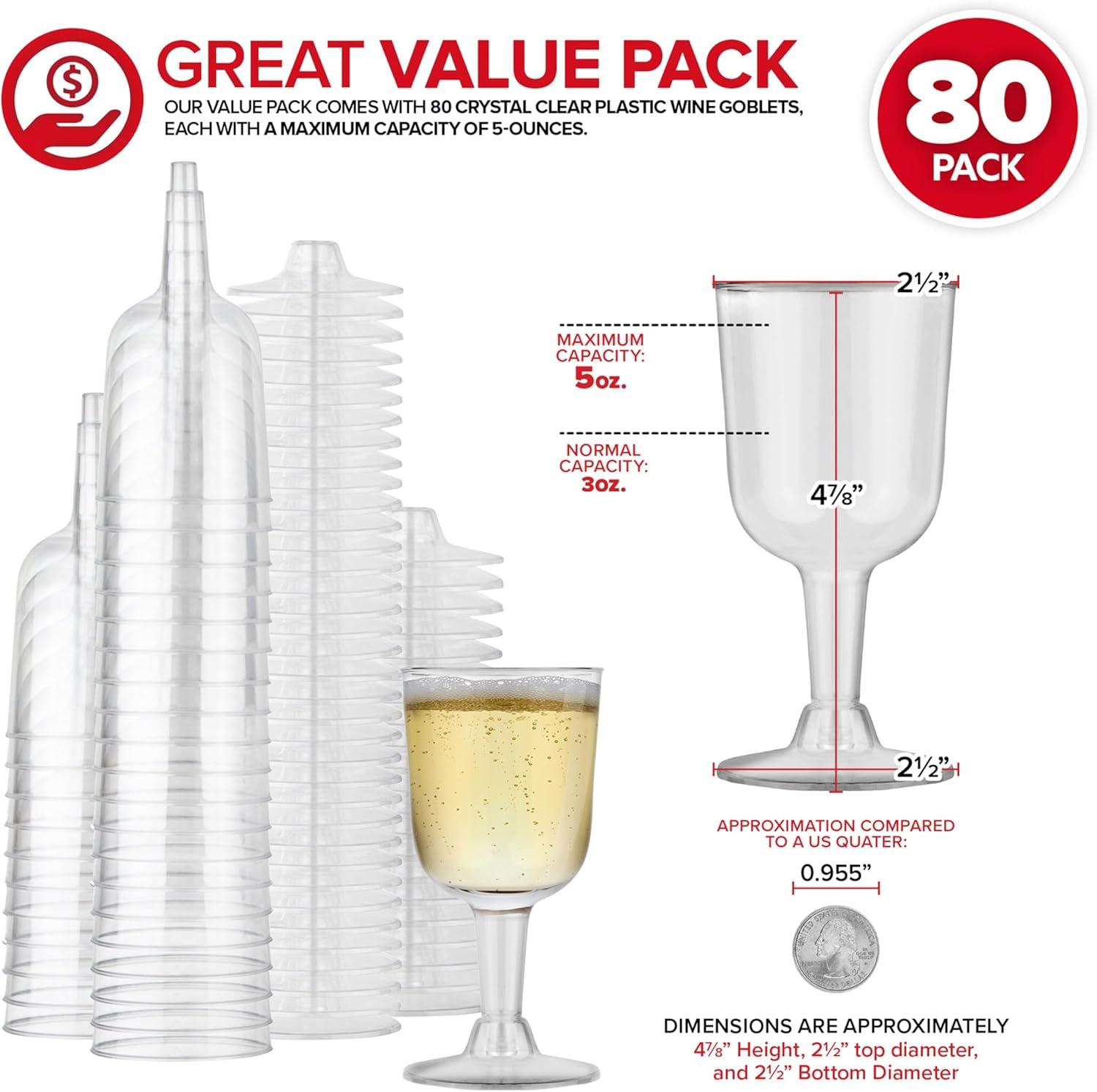 imageStock Your Home 5 oz Clear Plastic Wine Glass 80 Pack BPA Free amp Recyclable Shatterproof Wine Goblet Disposable amp Reusable Cups for Champagne Dessert Food Samples Catering Weddings80