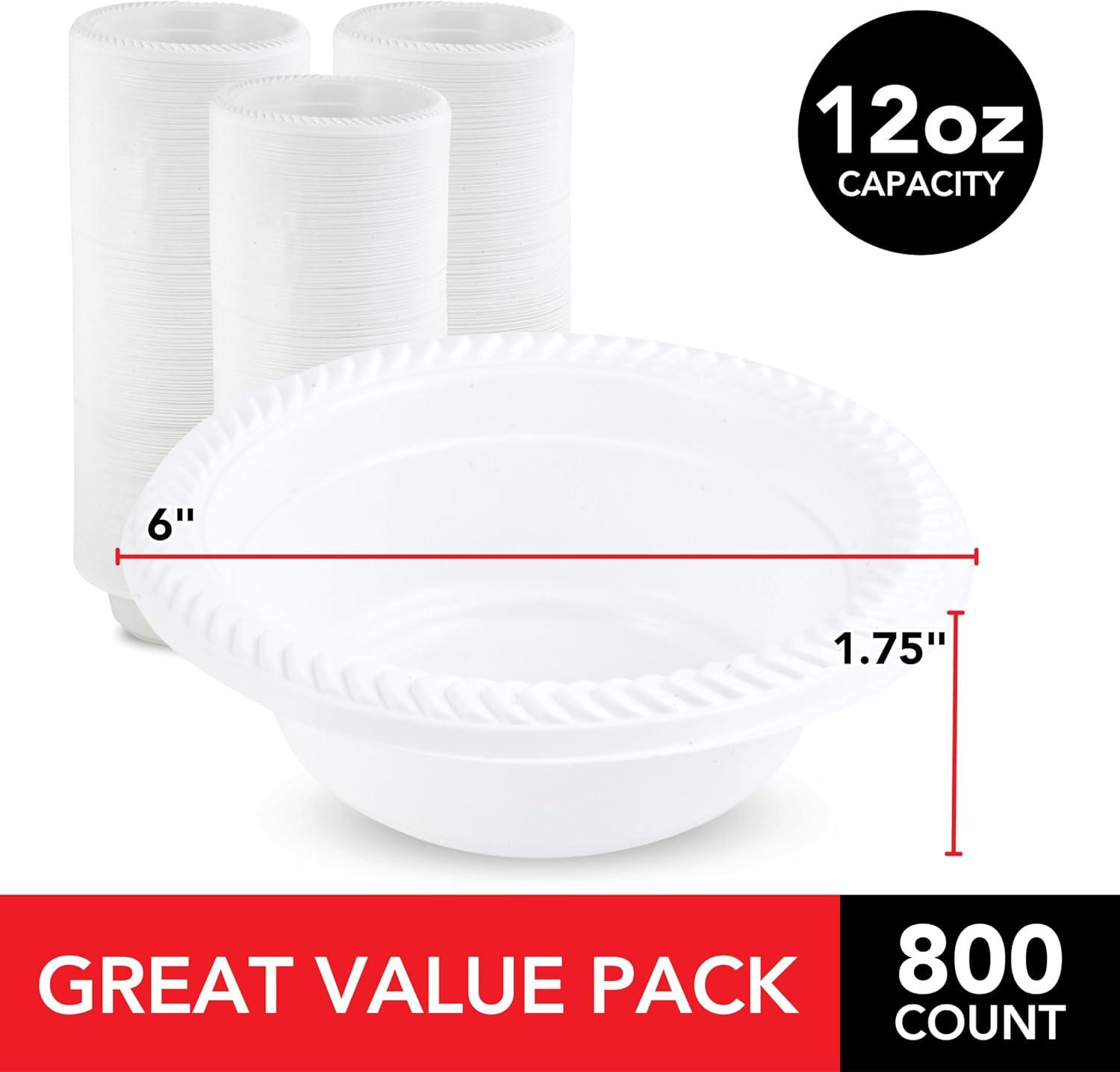 imageStock Your Home 800 Count 12 oz White Plastic Bowls Bulk Pack of Small Plastic Disposable Bowls for Dessert Ice Cream Pet Food Heavy Duty Single Serving Bowls for Catering or Every Day Use