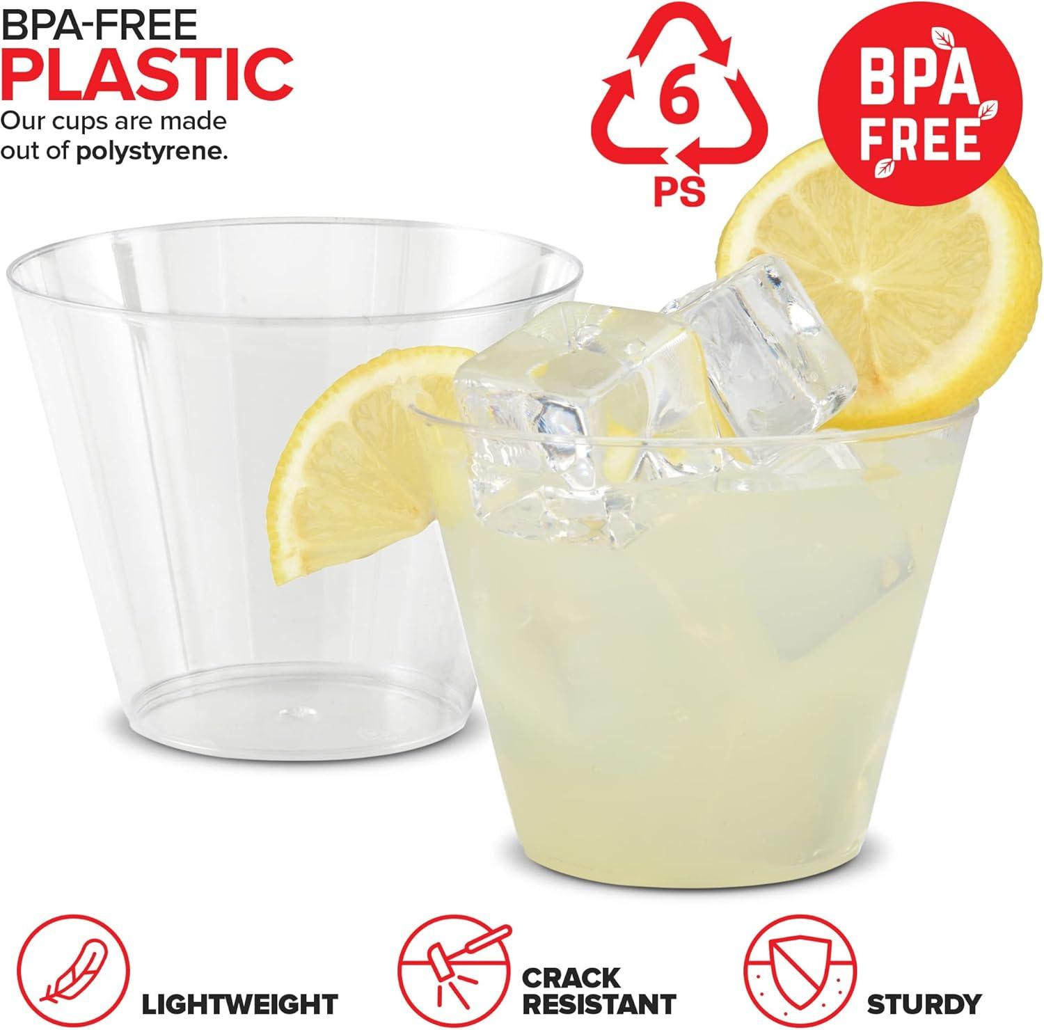 imageStock Your Home 9 oz Clear Disposable Plastic Cups 100 Pack Elegant Tumblers Glasses for Birthday Parties Weddings Holidays Dessert Tumbler Bulk Drinking Cup for Fruit Punch Cocktails WineClassic