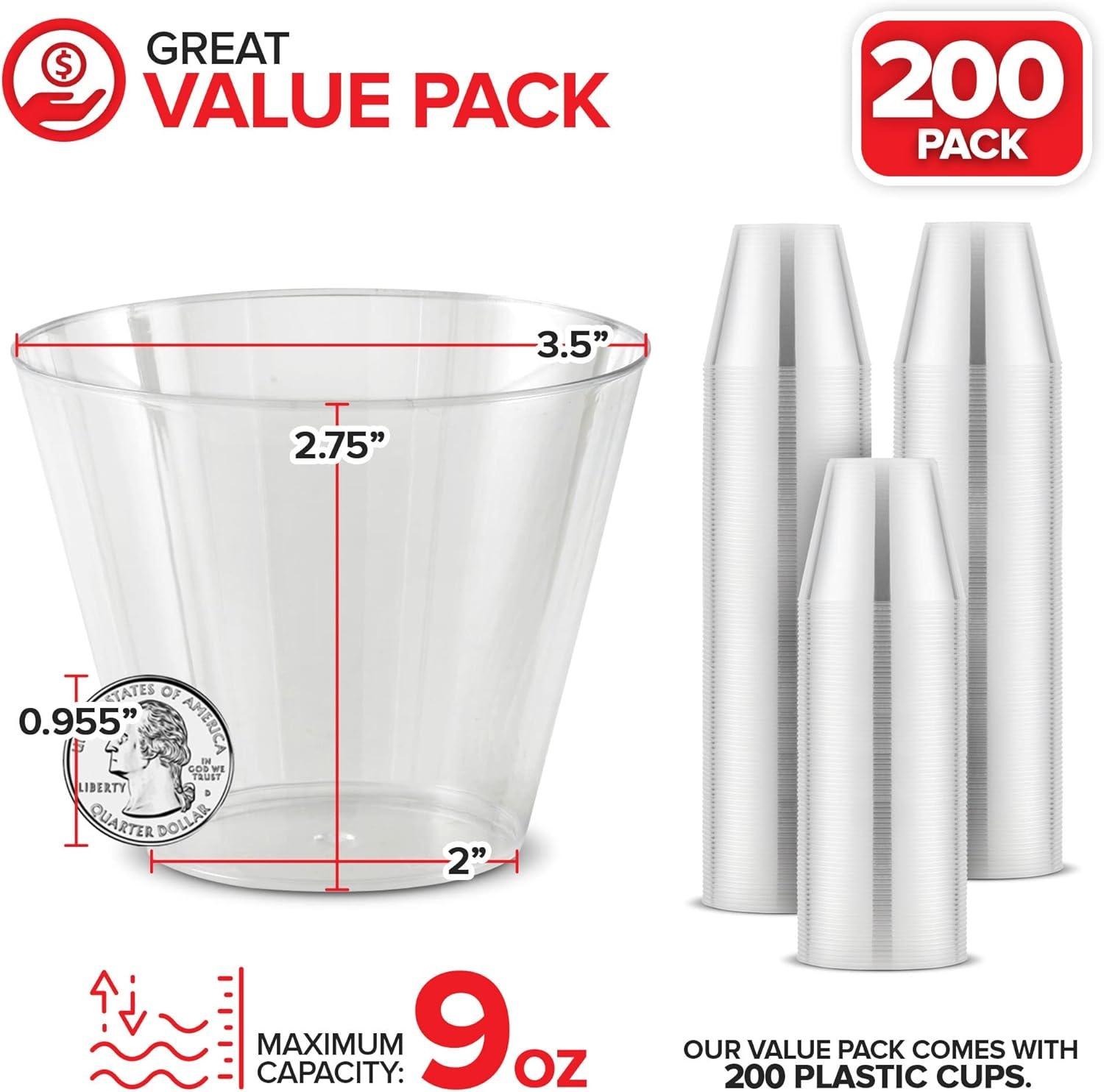 imageStock Your Home 9 oz Clear Disposable Plastic Cups 100 Pack Elegant Tumblers Glasses for Birthday Parties Weddings Holidays Dessert Tumbler Bulk Drinking Cup for Fruit Punch Cocktails WineClassic