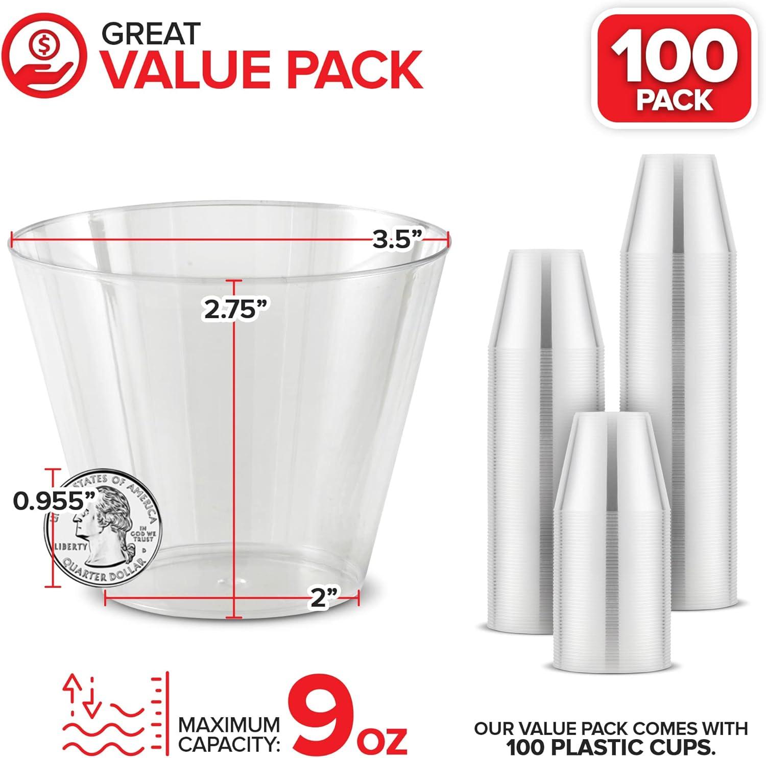 imageStock Your Home 9 oz Clear Disposable Plastic Cups 100 Pack Elegant Tumblers Glasses for Birthday Parties Weddings Holidays Dessert Tumbler Bulk Drinking Cup for Fruit Punch Cocktails WineClassic