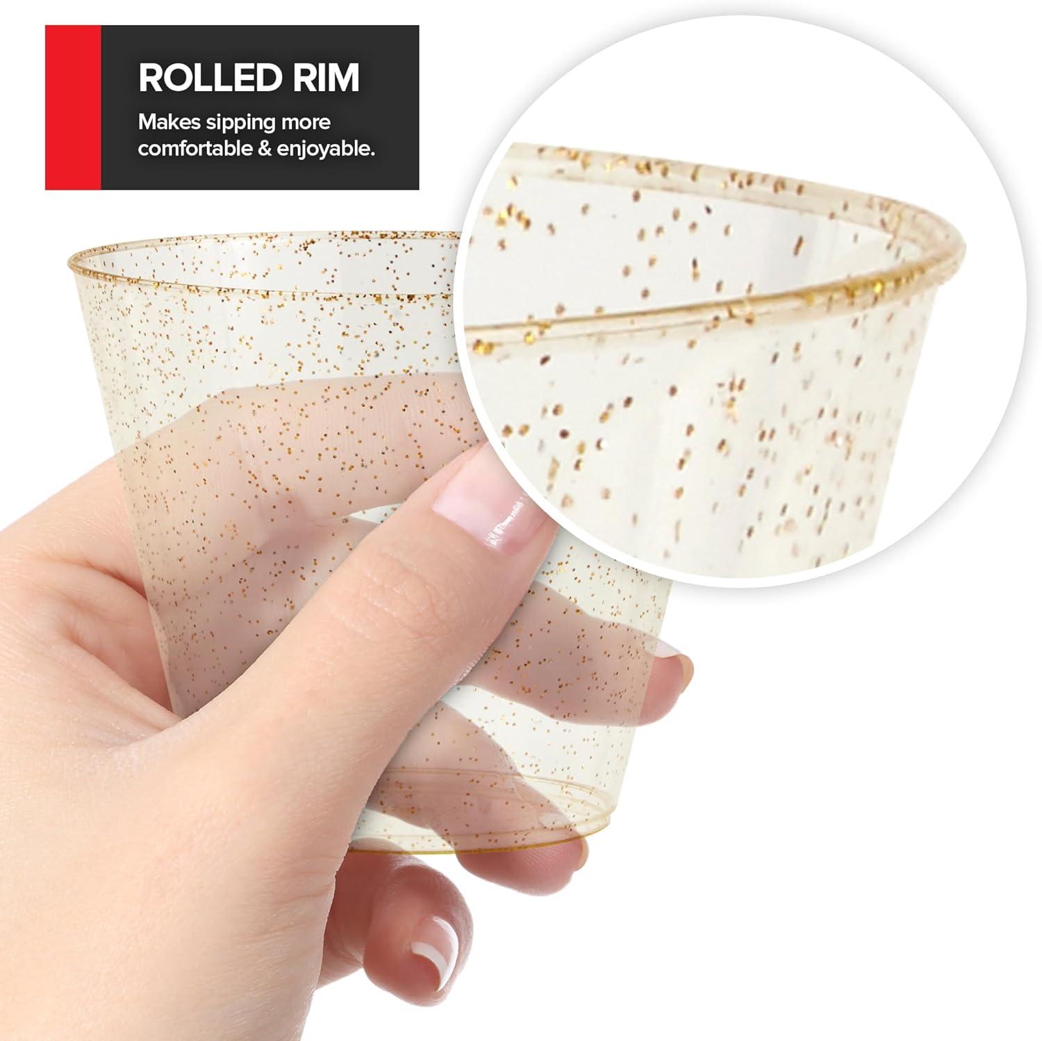 imageStock Your Home 9oz Gold Glitter Plastic Cups 100 Pack Elegant Party Cups for Birthday Parties Weddings and Holidays Fancy Disposable Cocktail Glasses Clear and Gold Bulk Wine and Mimosa Cups100