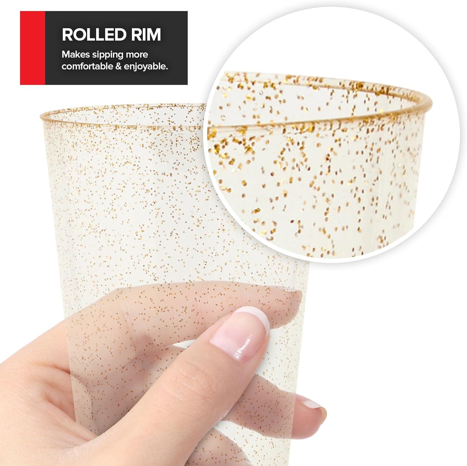 imageStock Your Home 9oz Gold Glitter Plastic Cups 100 Pack Elegant Party Cups for Birthday Parties Weddings and Holidays Fancy Disposable Cocktail Glasses Clear and Gold Bulk Wine and Mimosa Cups600