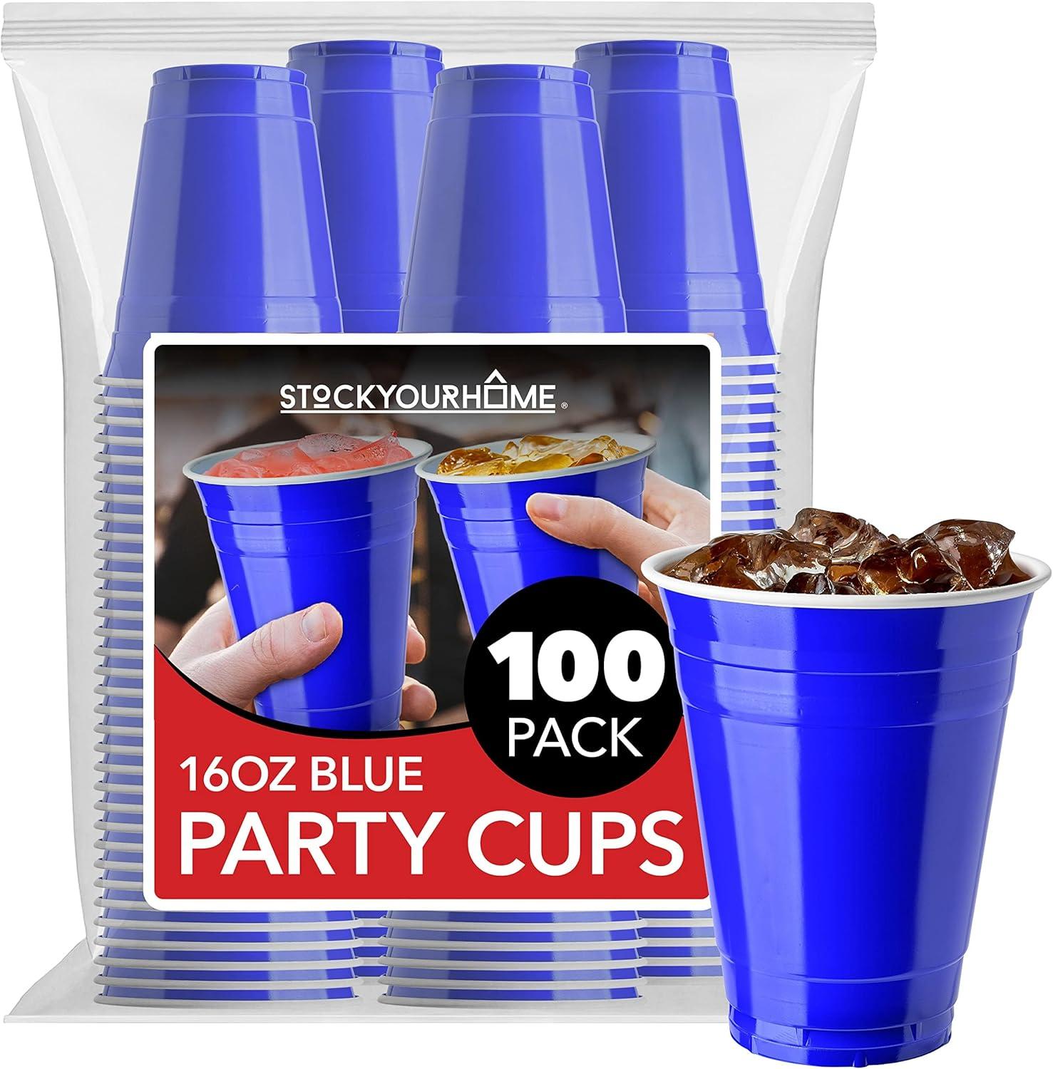 imageStock Your Home Blue Plastic Cups Disposable 16oz 50 Count HeavyDuty Large Party Cup Pack Bulk Pack for Drinking Punch Soda Wine Beer 4th of July HalloweenBlue