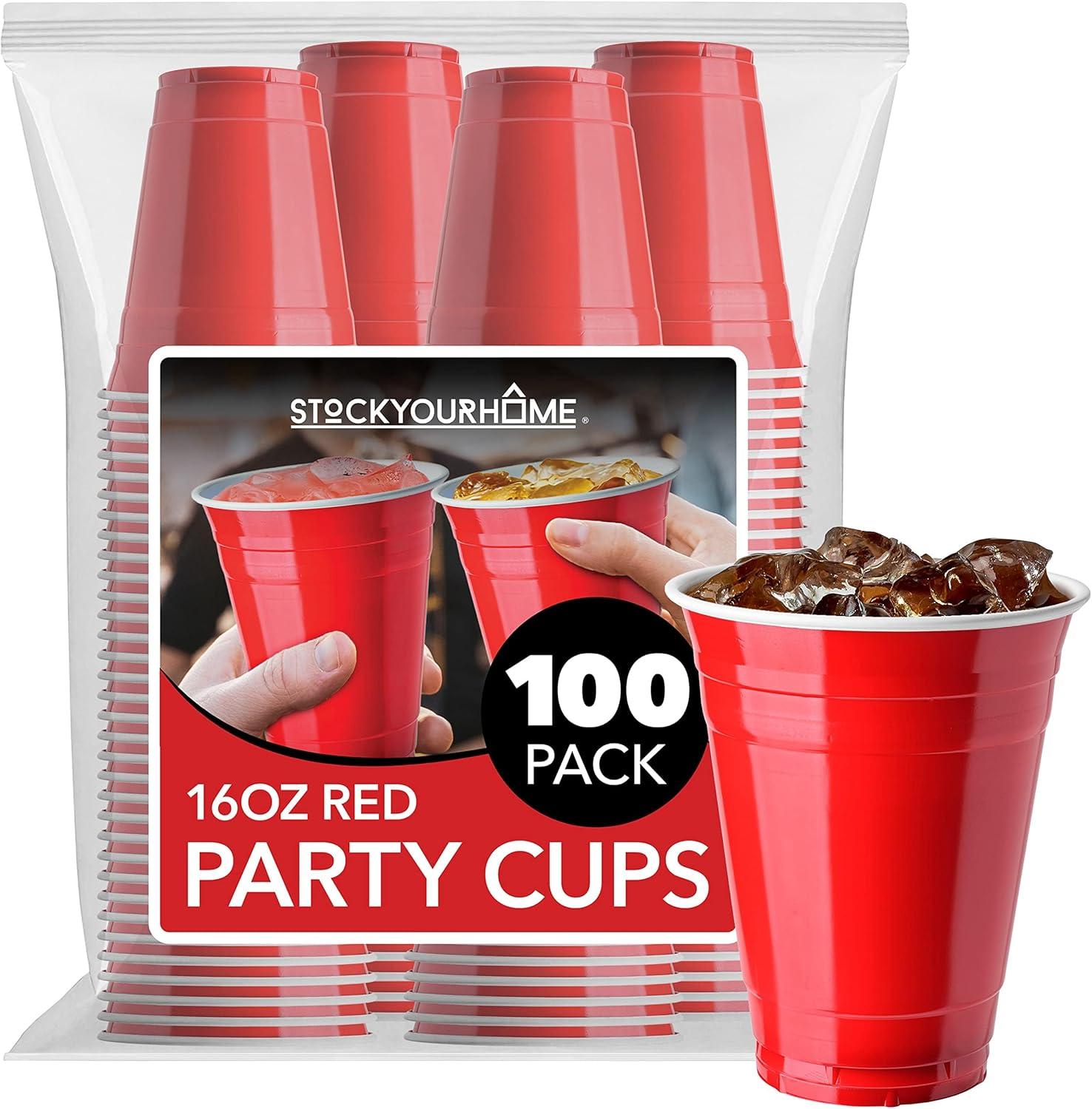 imageStock Your Home Blue Plastic Cups Disposable 16oz 50 Count HeavyDuty Large Party Cup Pack Bulk Pack for Drinking Punch Soda Wine Beer 4th of July HalloweenRed
