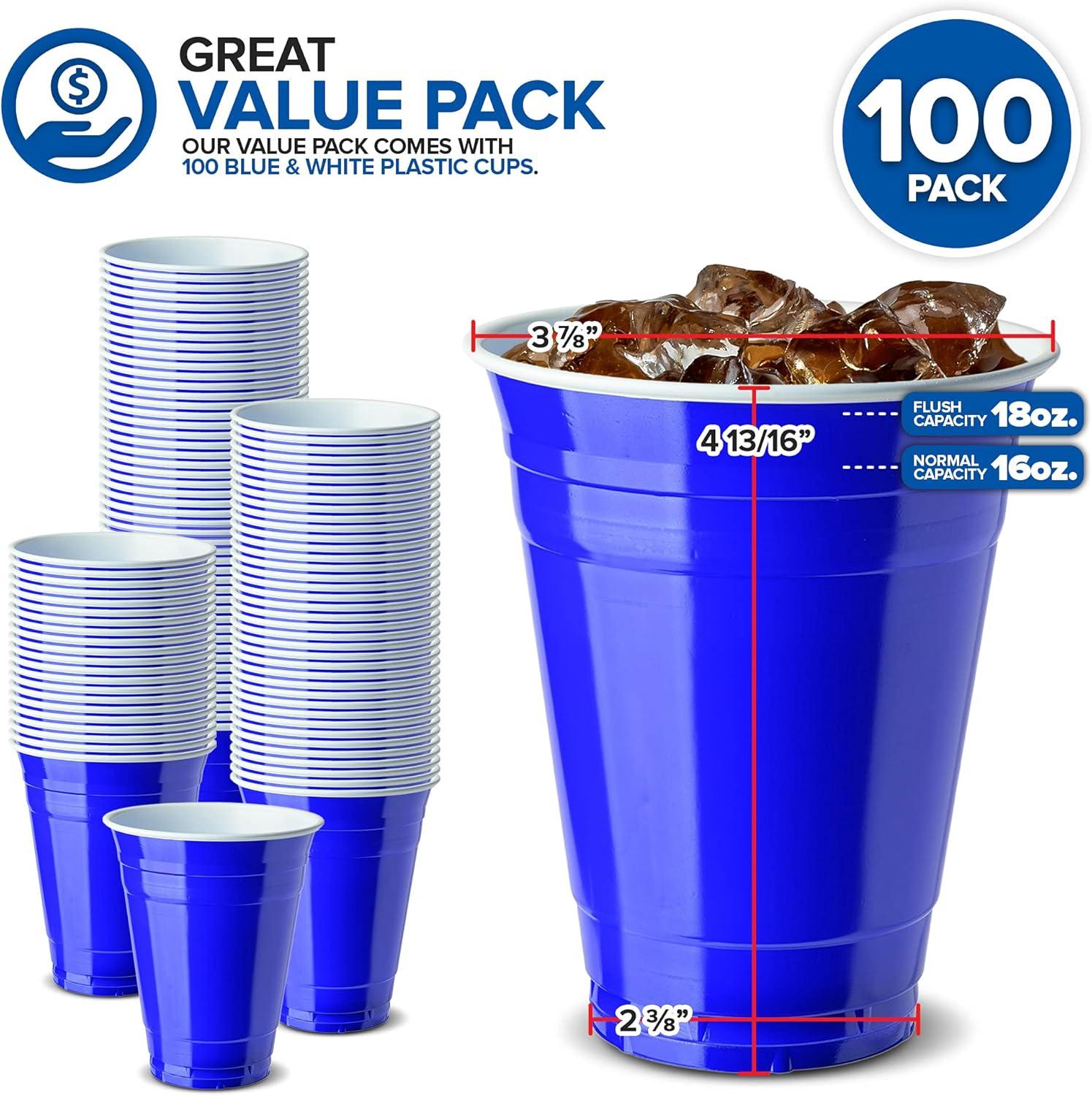 imageStock Your Home Blue Plastic Cups Disposable 16oz 50 Count HeavyDuty Large Party Cup Pack Bulk Pack for Drinking Punch Soda Wine Beer 4th of July HalloweenBlue