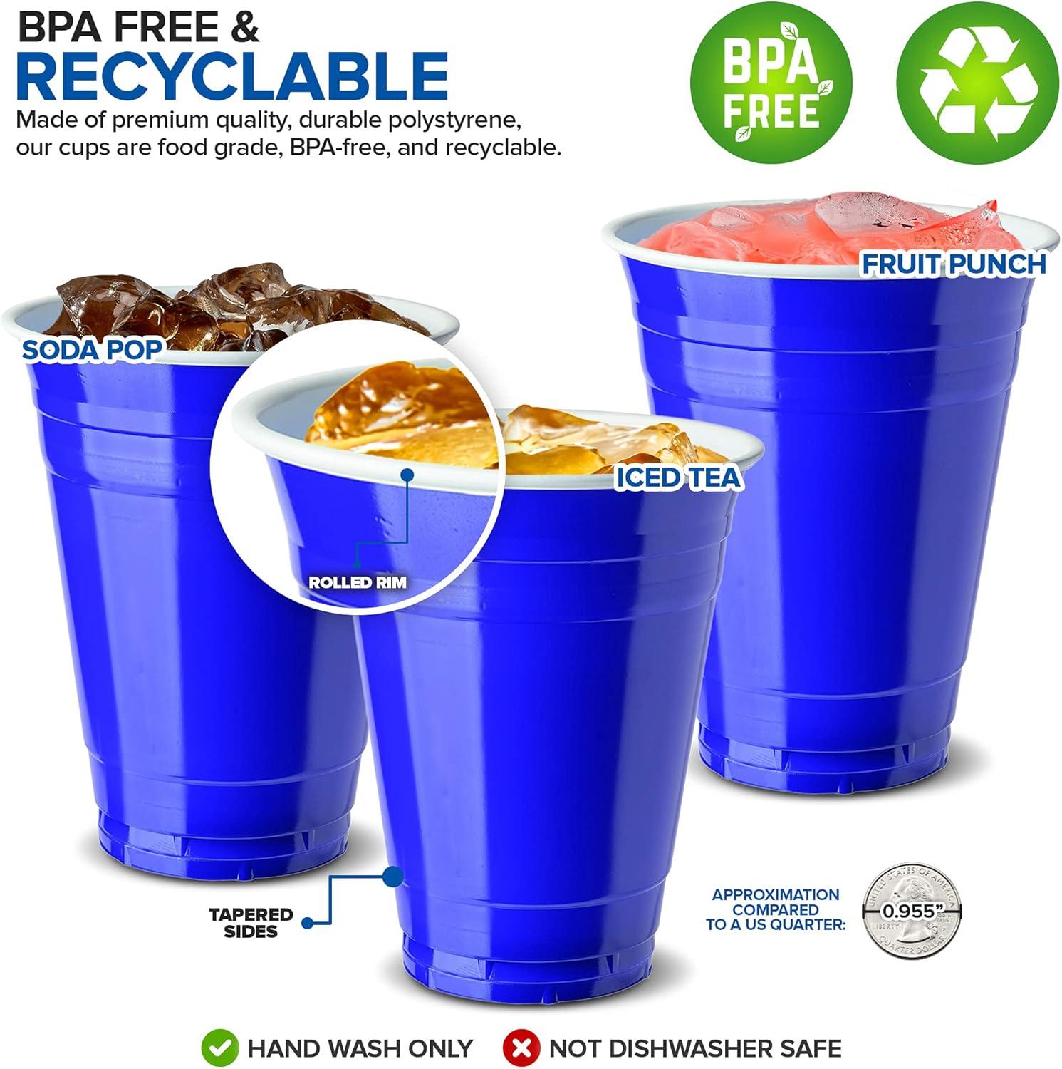 imageStock Your Home Blue Plastic Cups Disposable 16oz 50 Count HeavyDuty Large Party Cup Pack Bulk Pack for Drinking Punch Soda Wine Beer 4th of July HalloweenBlue