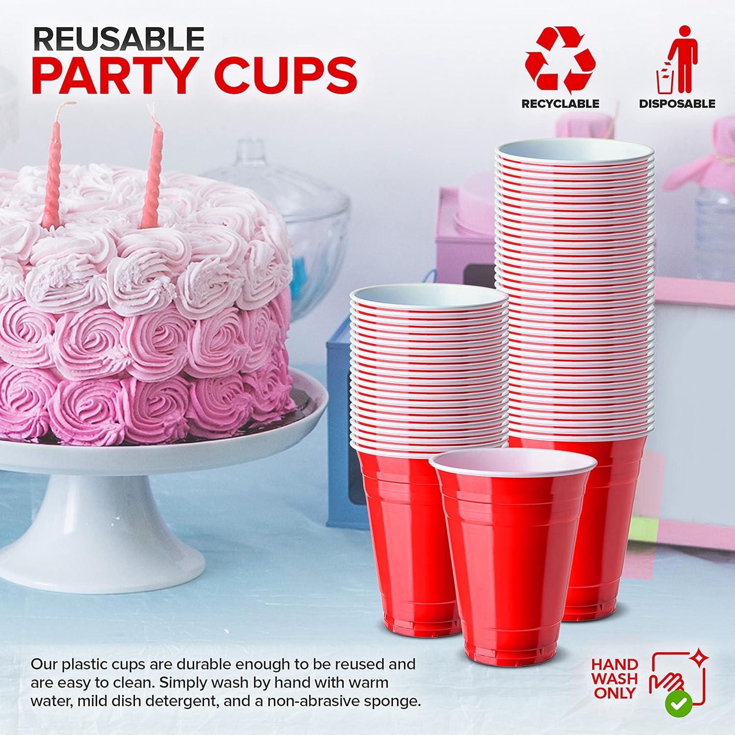 imageStock Your Home Blue Plastic Cups Disposable 16oz 50 Count HeavyDuty Large Party Cup Pack Bulk Pack for Drinking Punch Soda Wine Beer 4th of July HalloweenRed