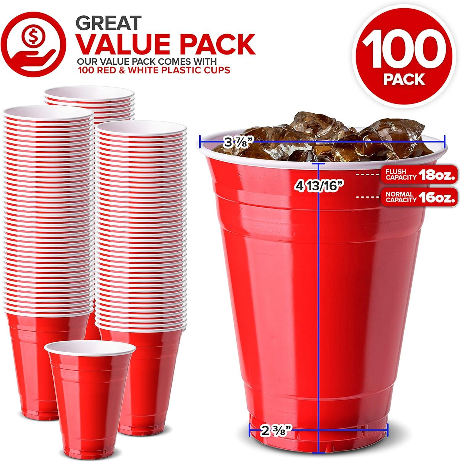 imageStock Your Home Blue Plastic Cups Disposable 16oz 50 Count HeavyDuty Large Party Cup Pack Bulk Pack for Drinking Punch Soda Wine Beer 4th of July HalloweenRed