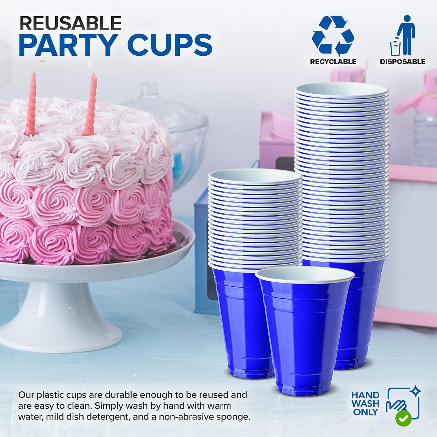 imageStock Your Home Blue Plastic Cups Disposable 16oz 50 Count HeavyDuty Large Party Cup Pack Bulk Pack for Drinking Punch Soda Wine Beer 4th of July HalloweenBlue